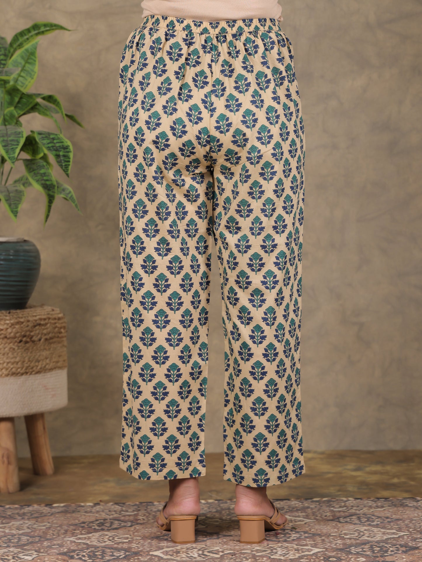 Soft Cotton Butti Beige Straight Trousers