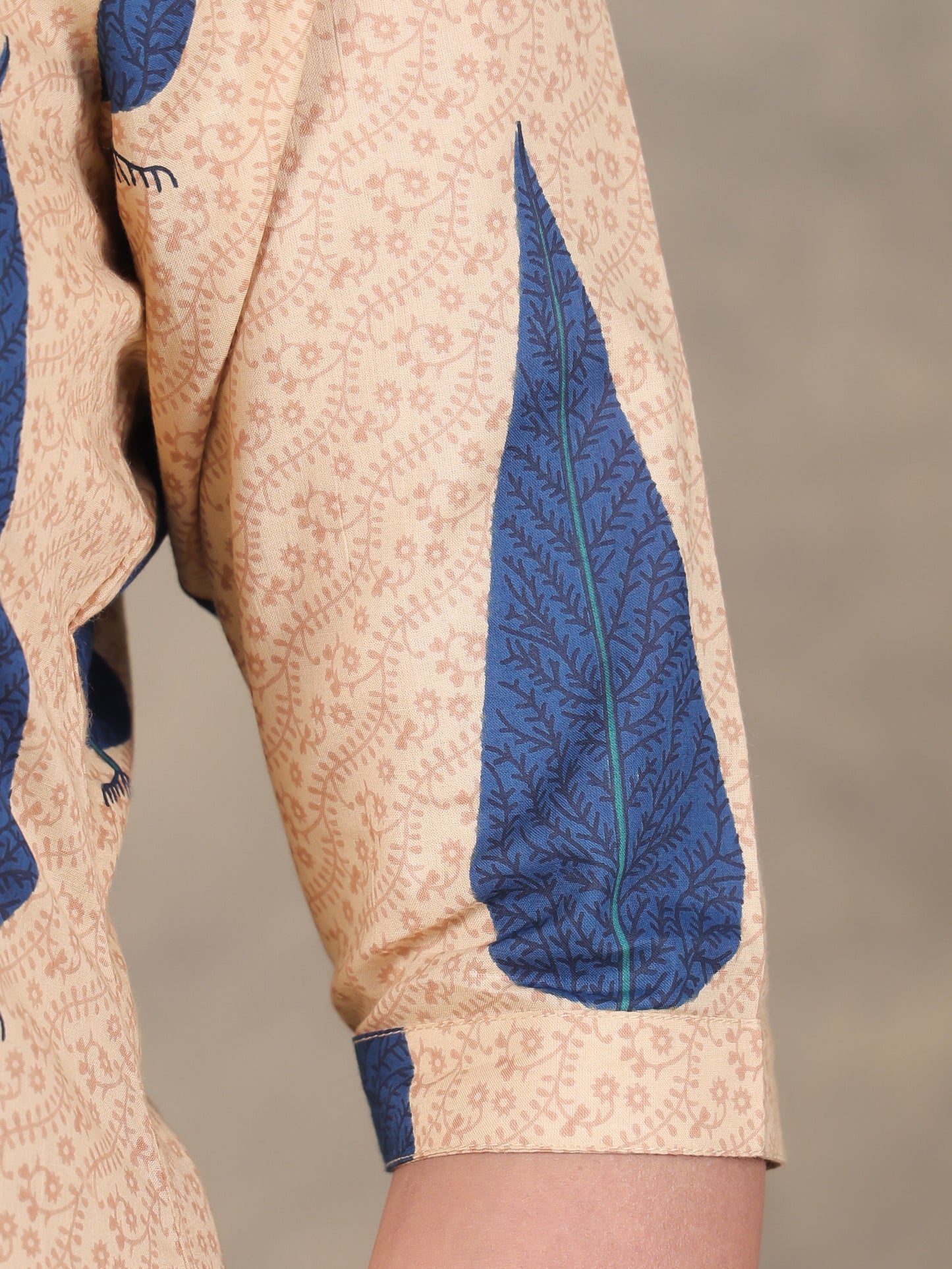 Soft Cotton Foliage Straight Beige Kurta