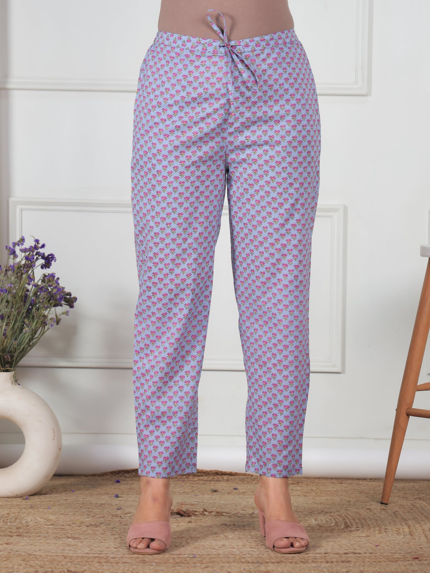 Soft Cotton Floral Violet Tapered Trousers