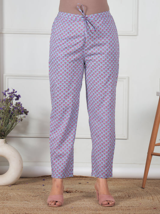 Soft Cotton Floral Violet Tapered Trousers
