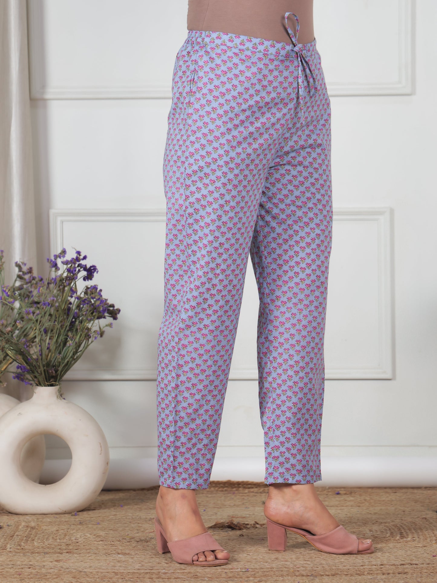 Soft Cotton Floral Violet Tapered Trousers