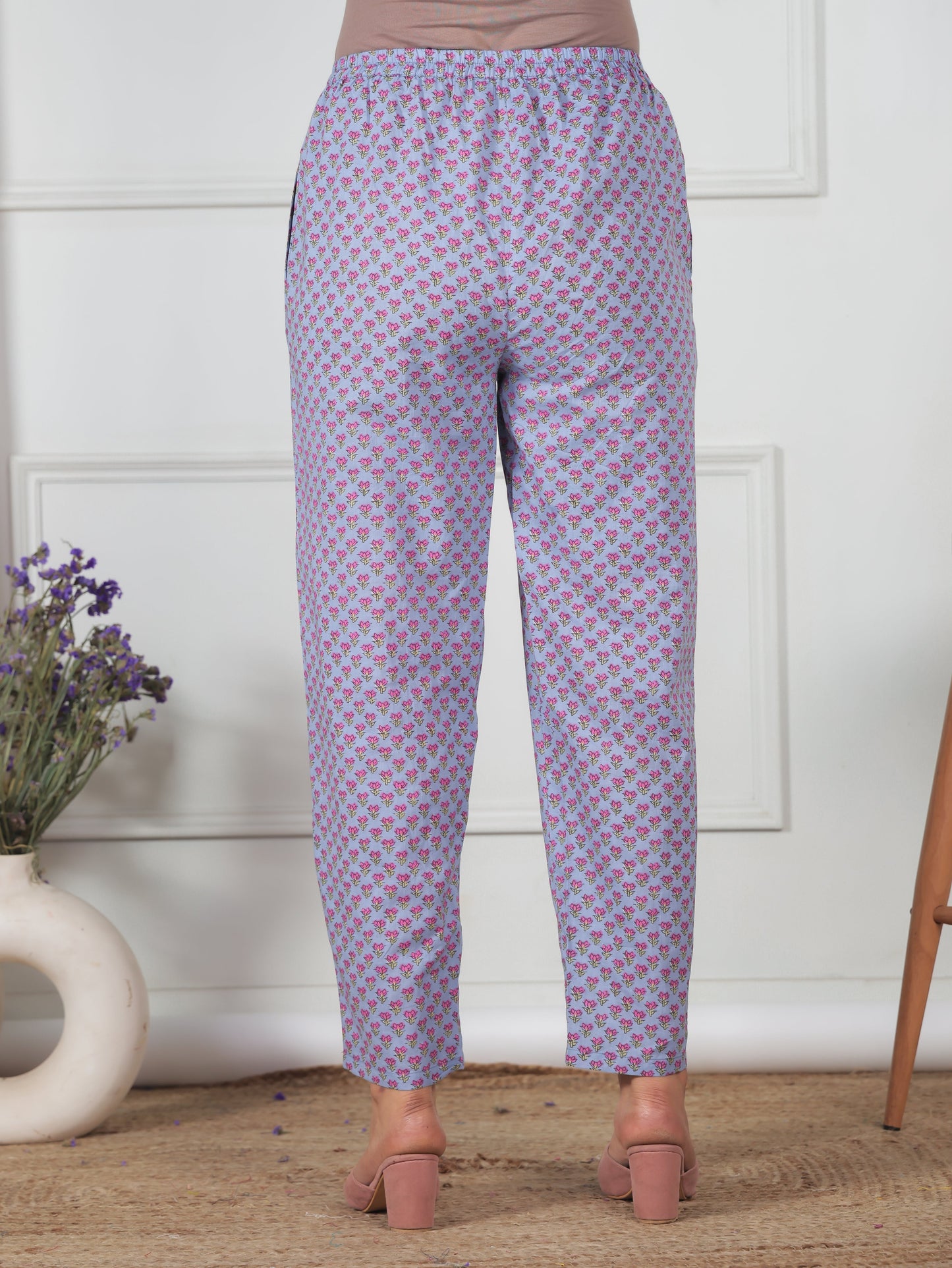 Soft Cotton Floral Violet Tapered Trousers
