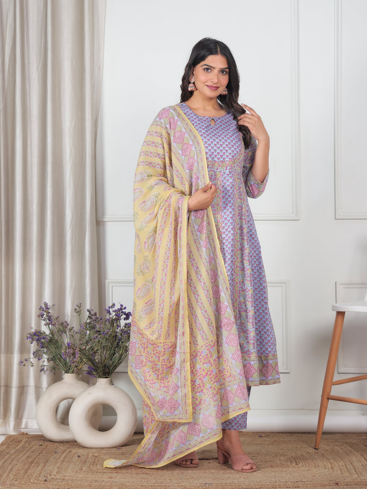 Soft Cotton Geometric Yellow Dupatta