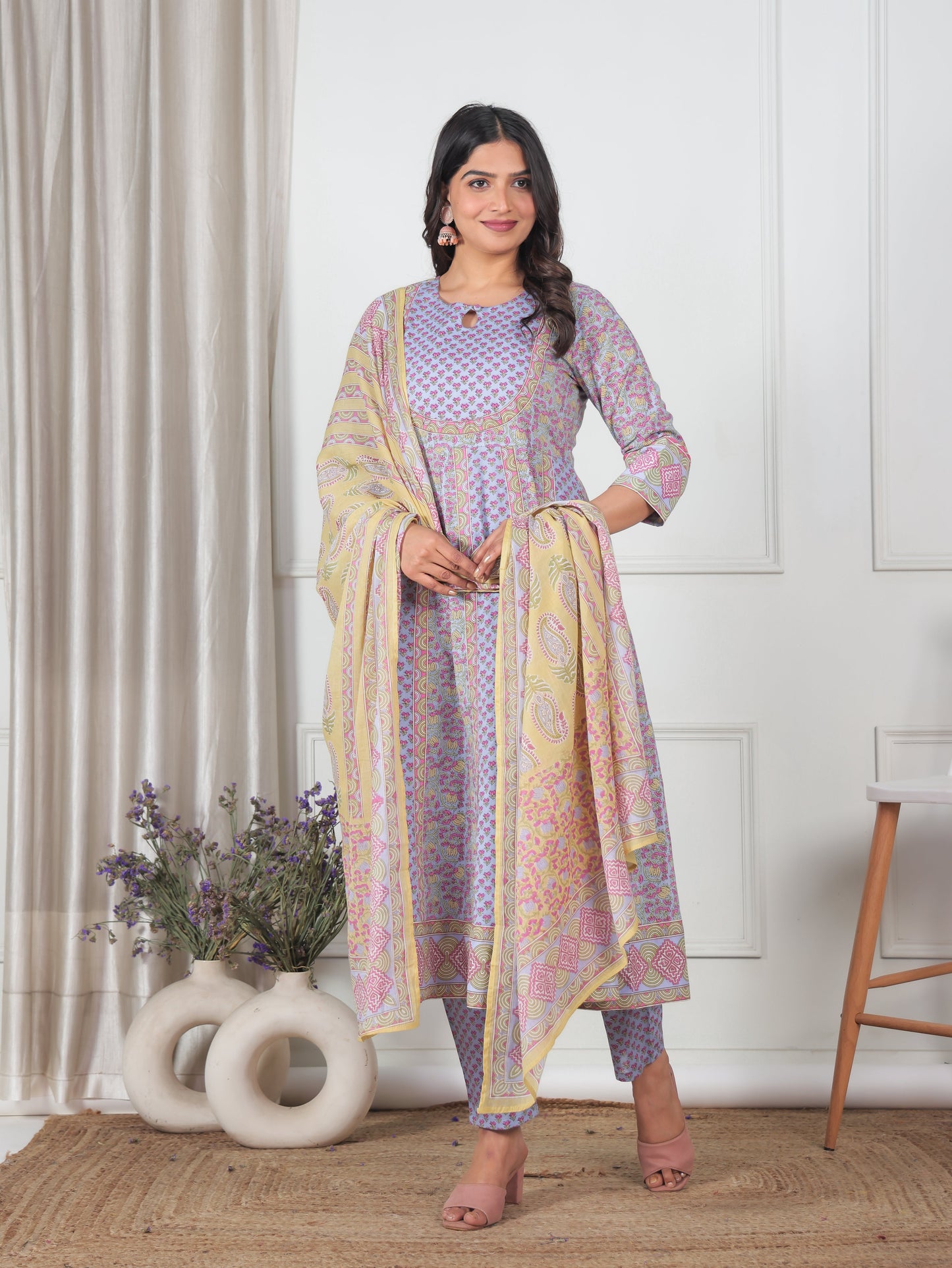 Soft Cotton Geometric Yellow Dupatta