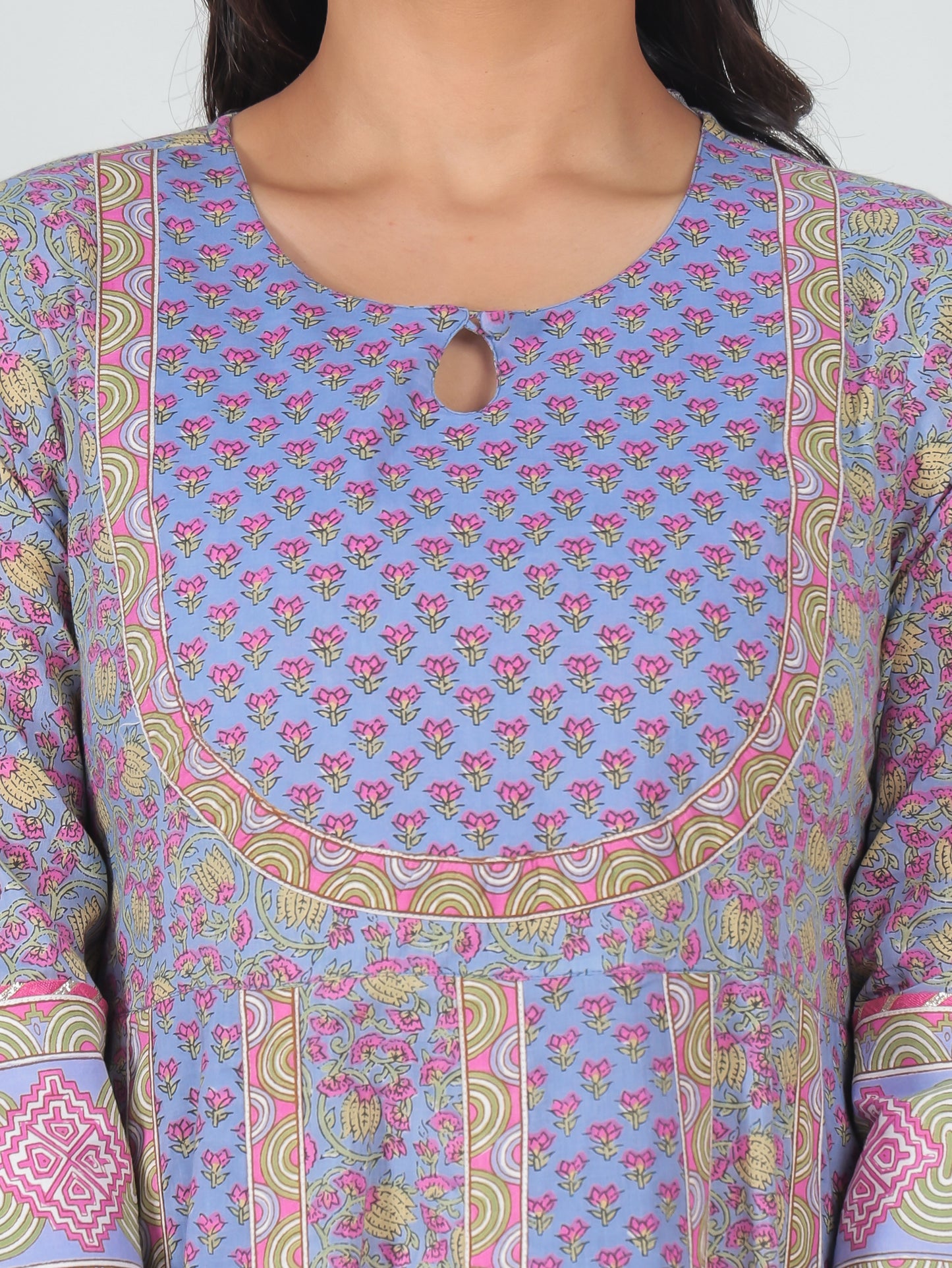 Soft Cotton Geometric Anarkali Violet Kurta