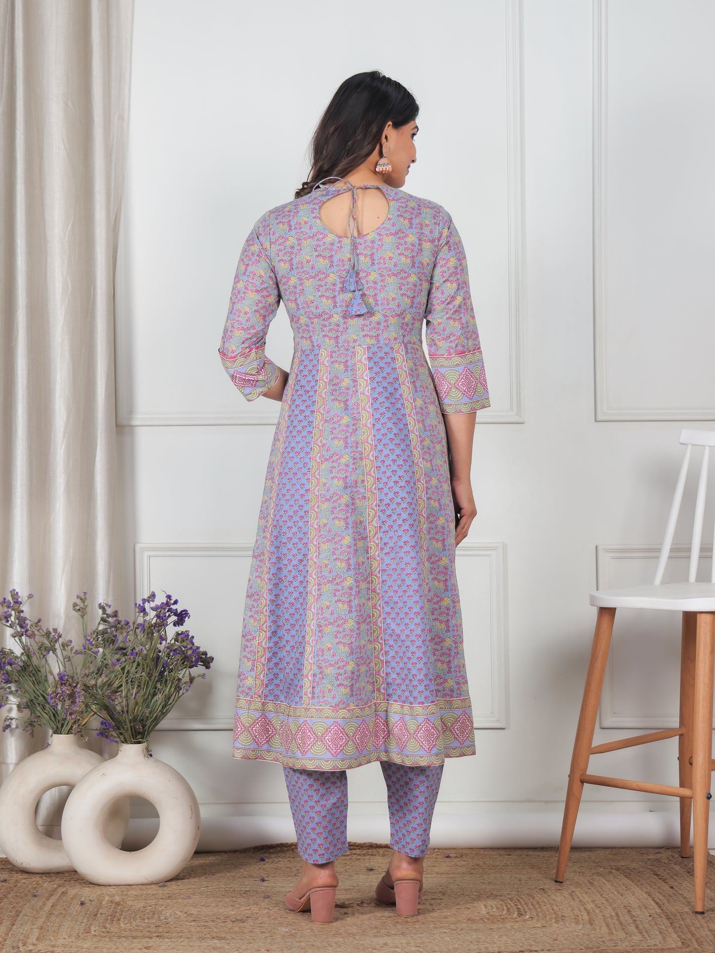 Soft Cotton Geometric Anarkali Violet Kurta