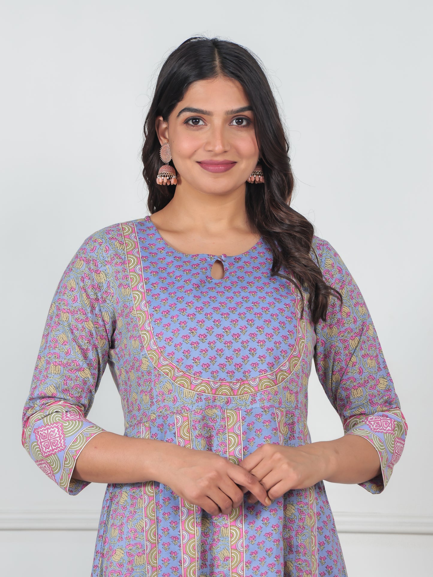 Soft Cotton Geometric Anarkali Violet Kurta