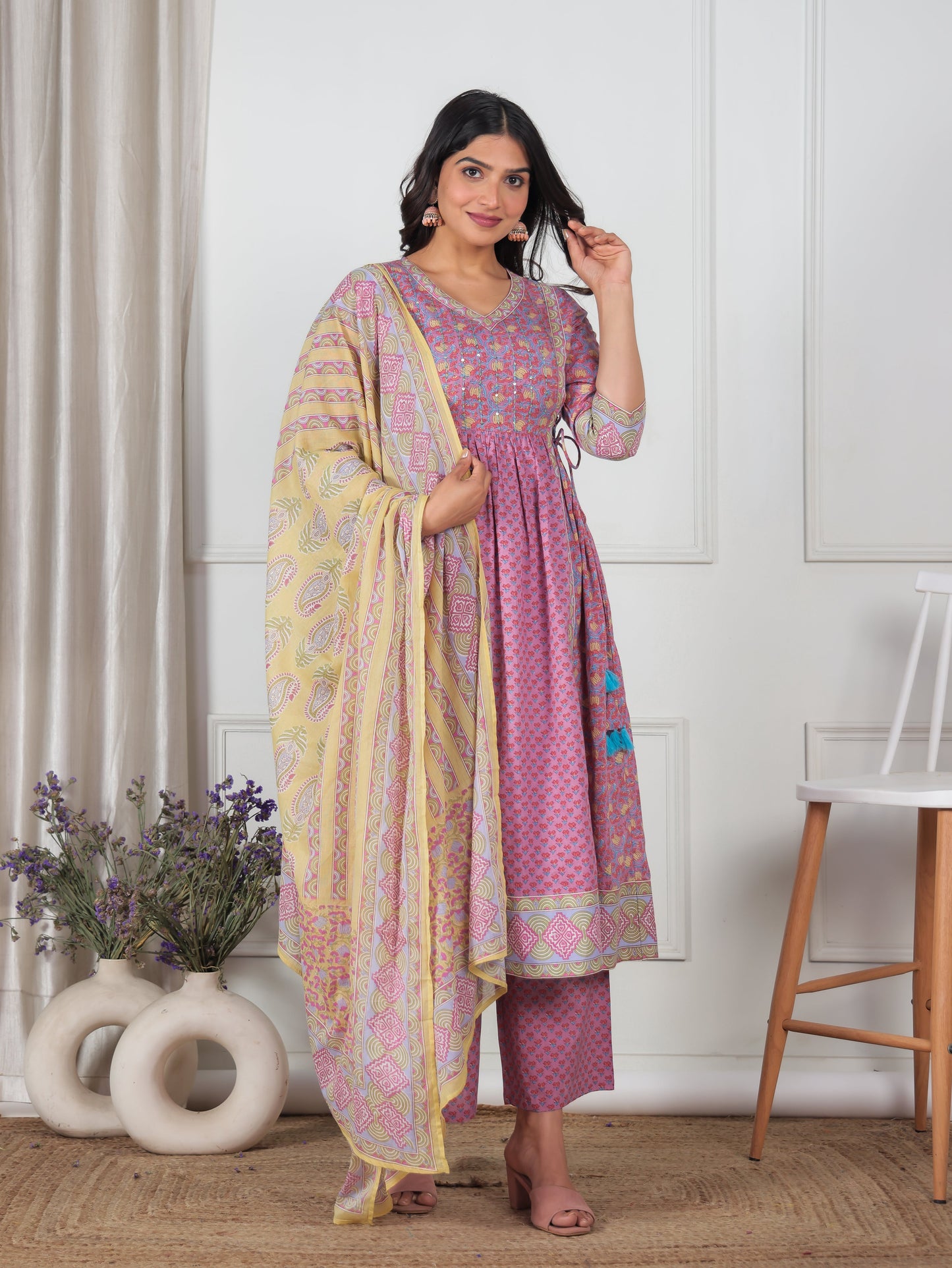 Cotton Voile Geometric Yellow Dupatta