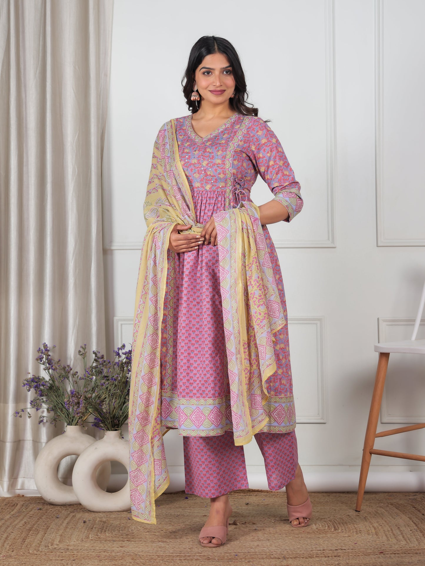 Cotton Voile Geometric Yellow Dupatta