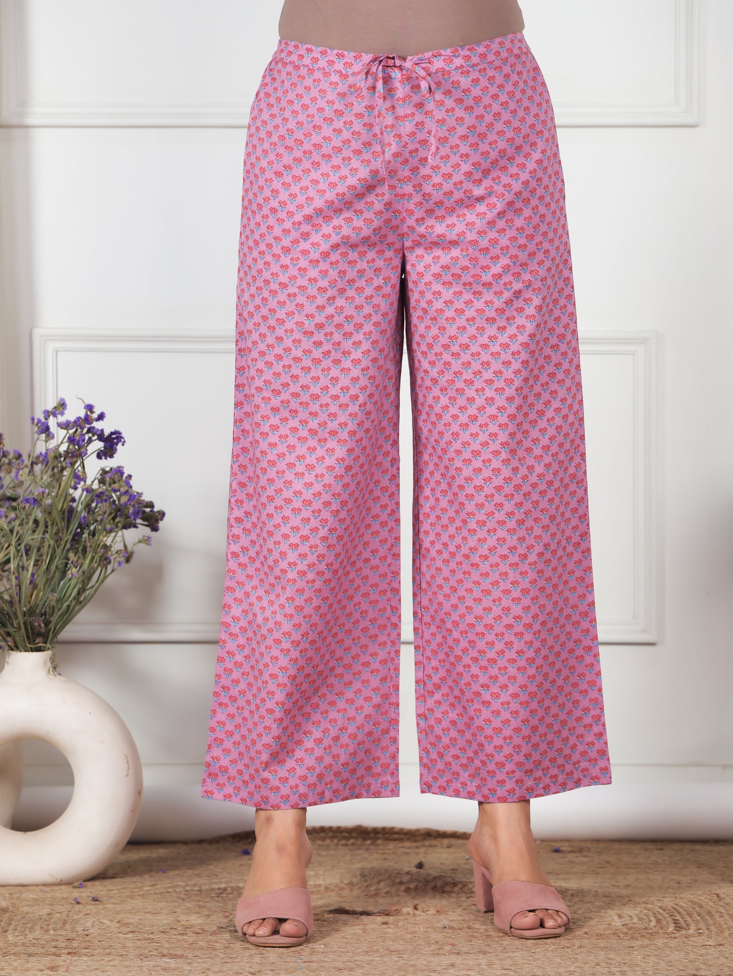 Soft Cotton Geometric Kalidar Pink Kurta