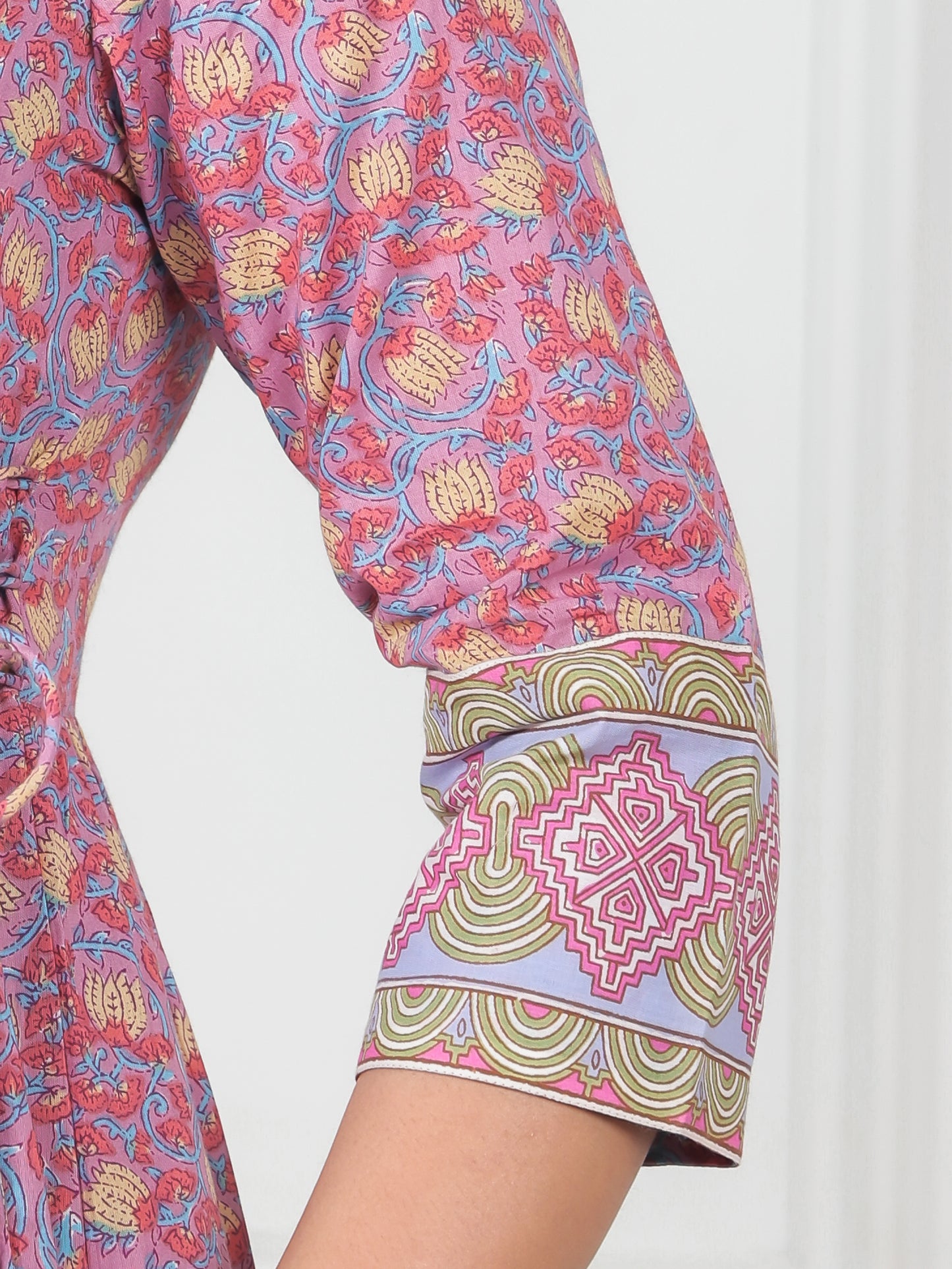 Soft Cotton Geometric Kalidar Pink Kurta