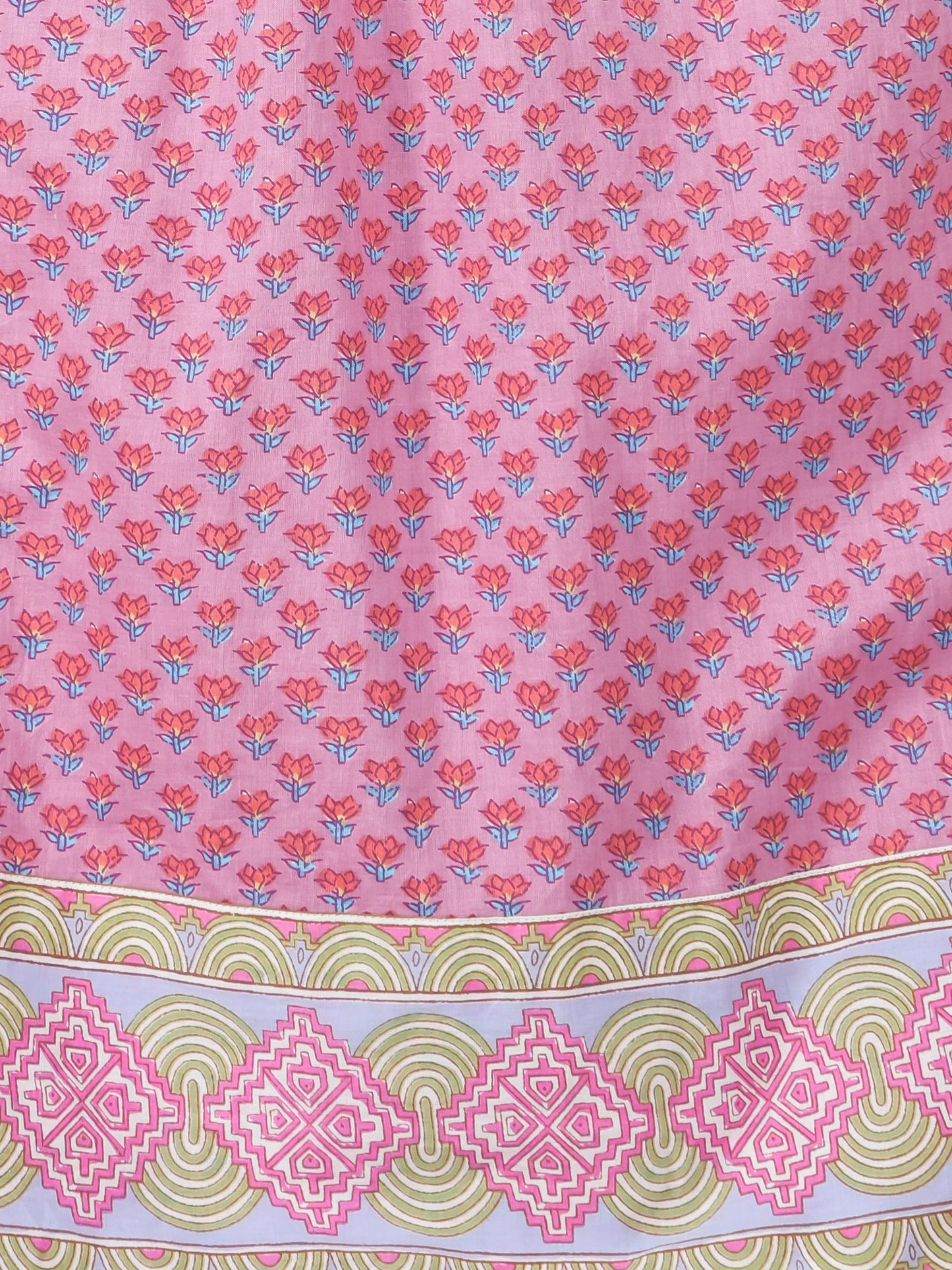 Soft Cotton Geometric Kalidar Pink Kurta