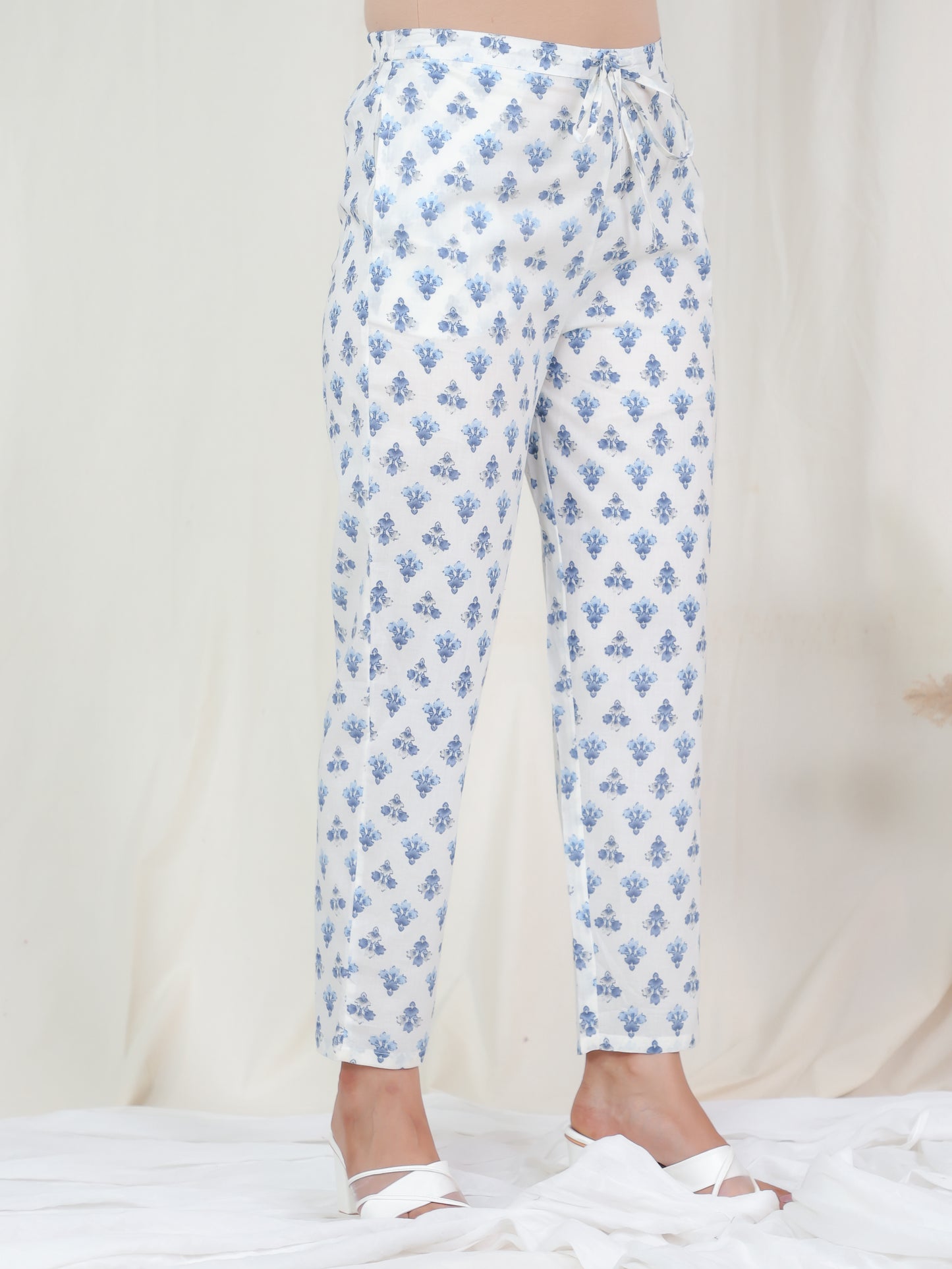 Soft Cotton Block Print Straight Off White Kurta
