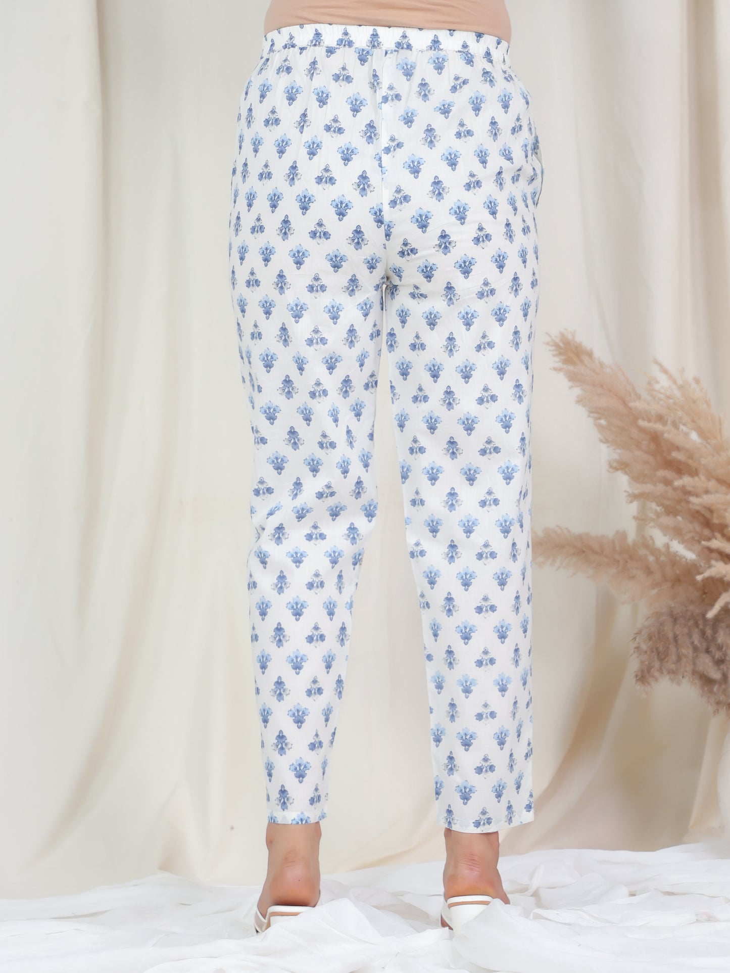 Soft Cotton Block Print Straight Off White Kurta