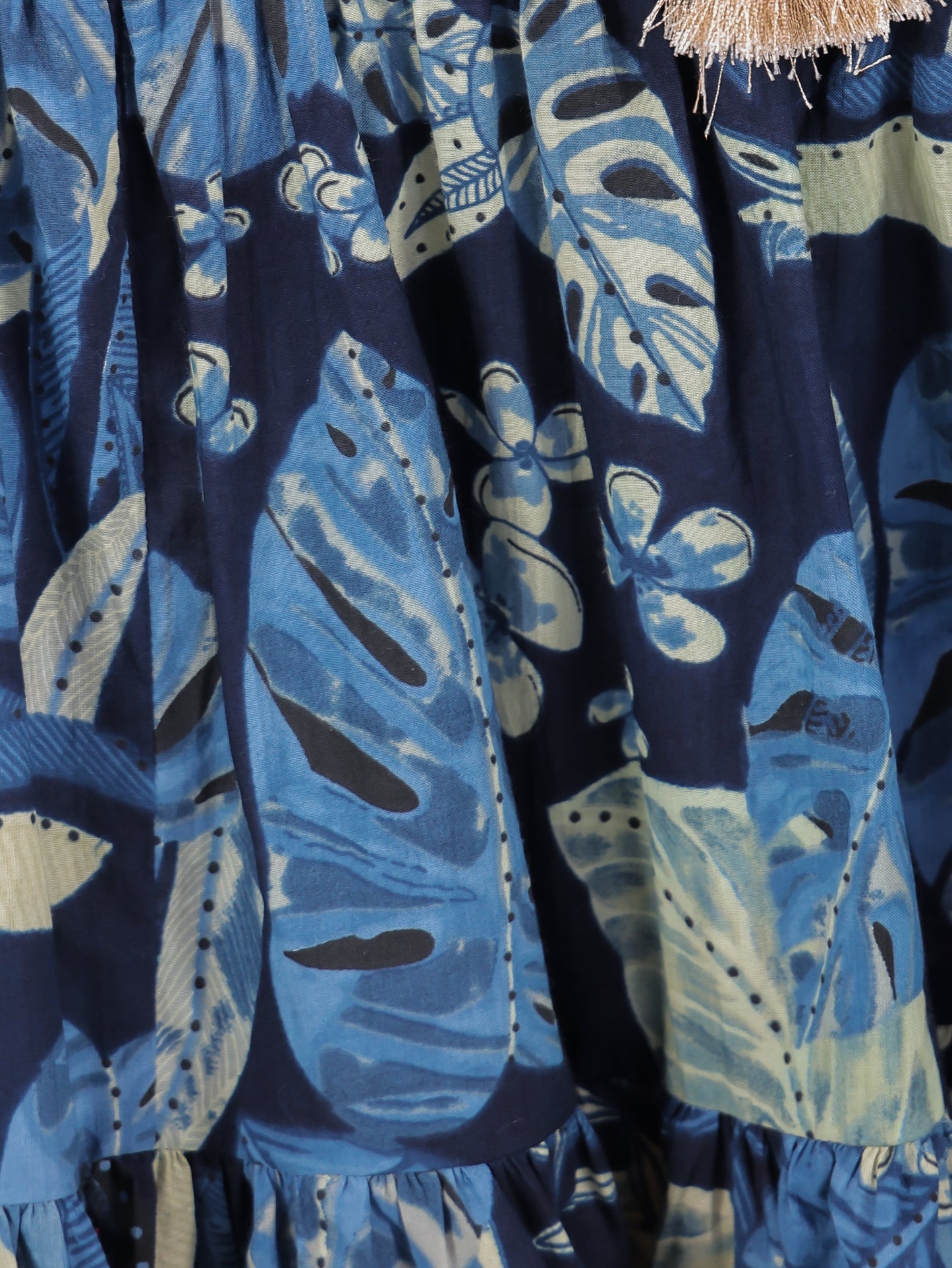 Embroidered Soft Cotton Foliage A-line Blue Dress