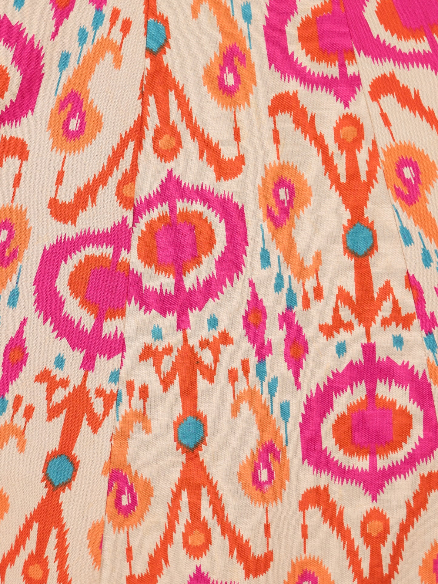 Linen Cotton Ikat Flared Beige Dress