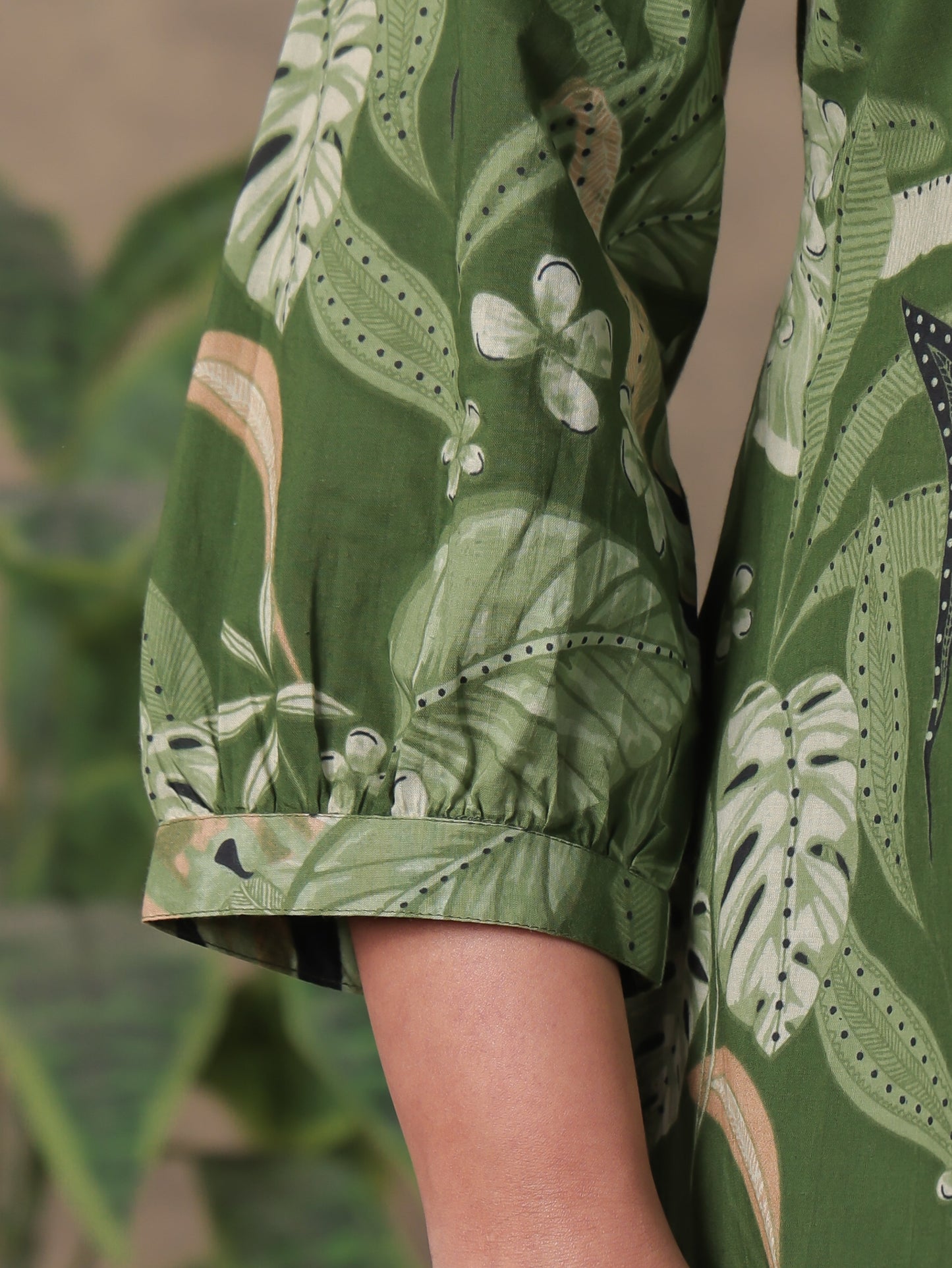 Soft Cotton Floral A-line Green Dress