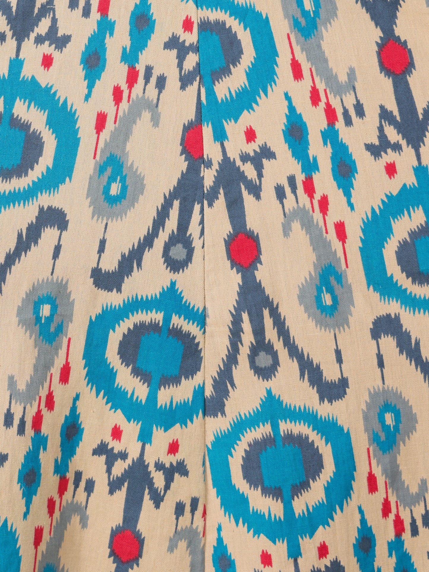 Embroidered Linen Cotton Ikat Flared Beige Dress