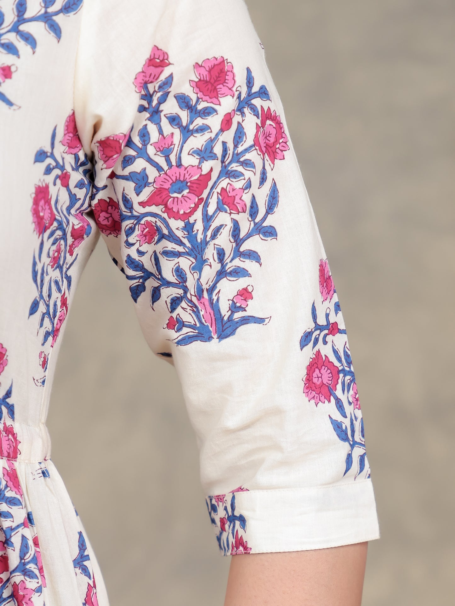 Soft Cotton Floral A-line Off White Dress