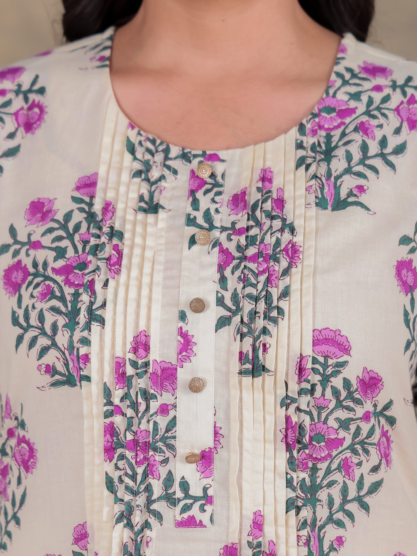 Soft Cotton Floral A-line Beige Dress