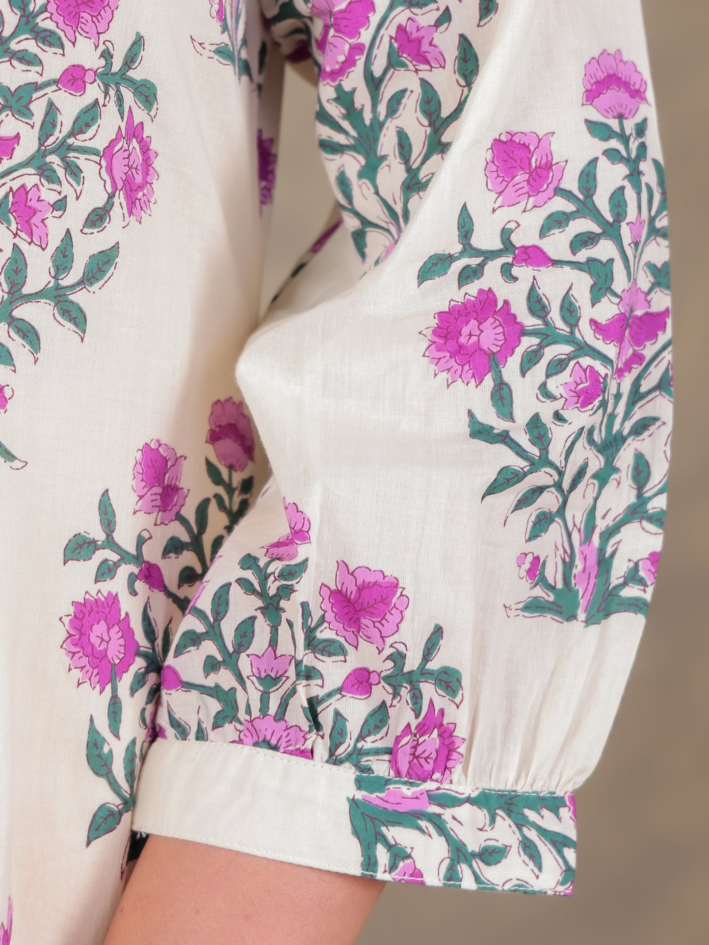 Soft Cotton Floral A-line Beige Dress