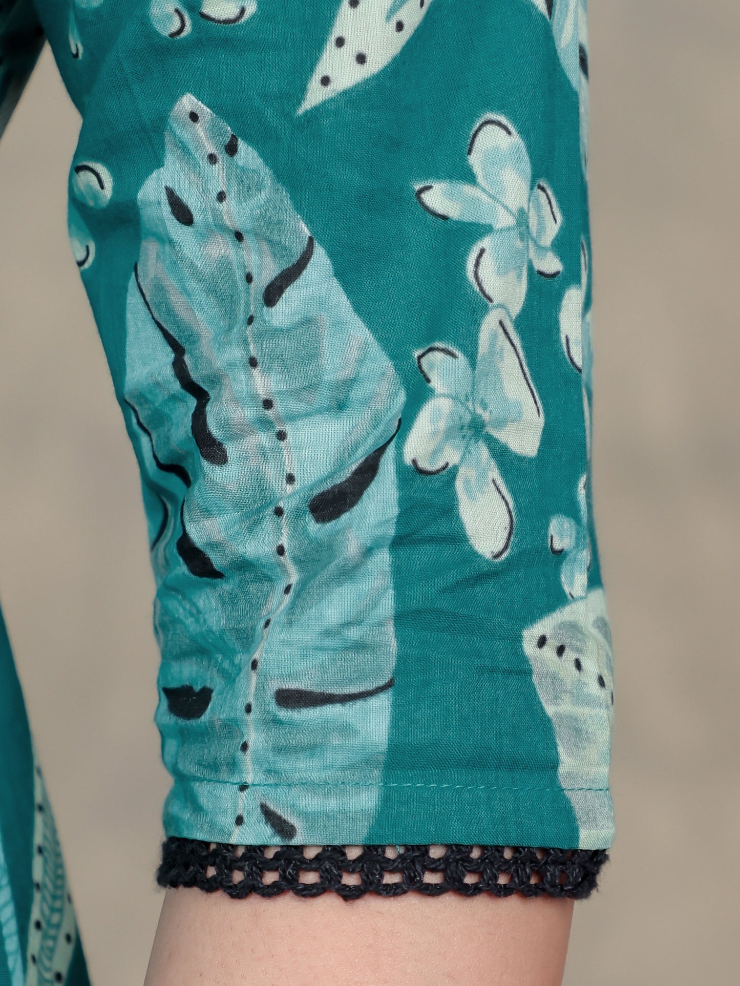 Soft Cotton Foliage Anarkali Teal Dress