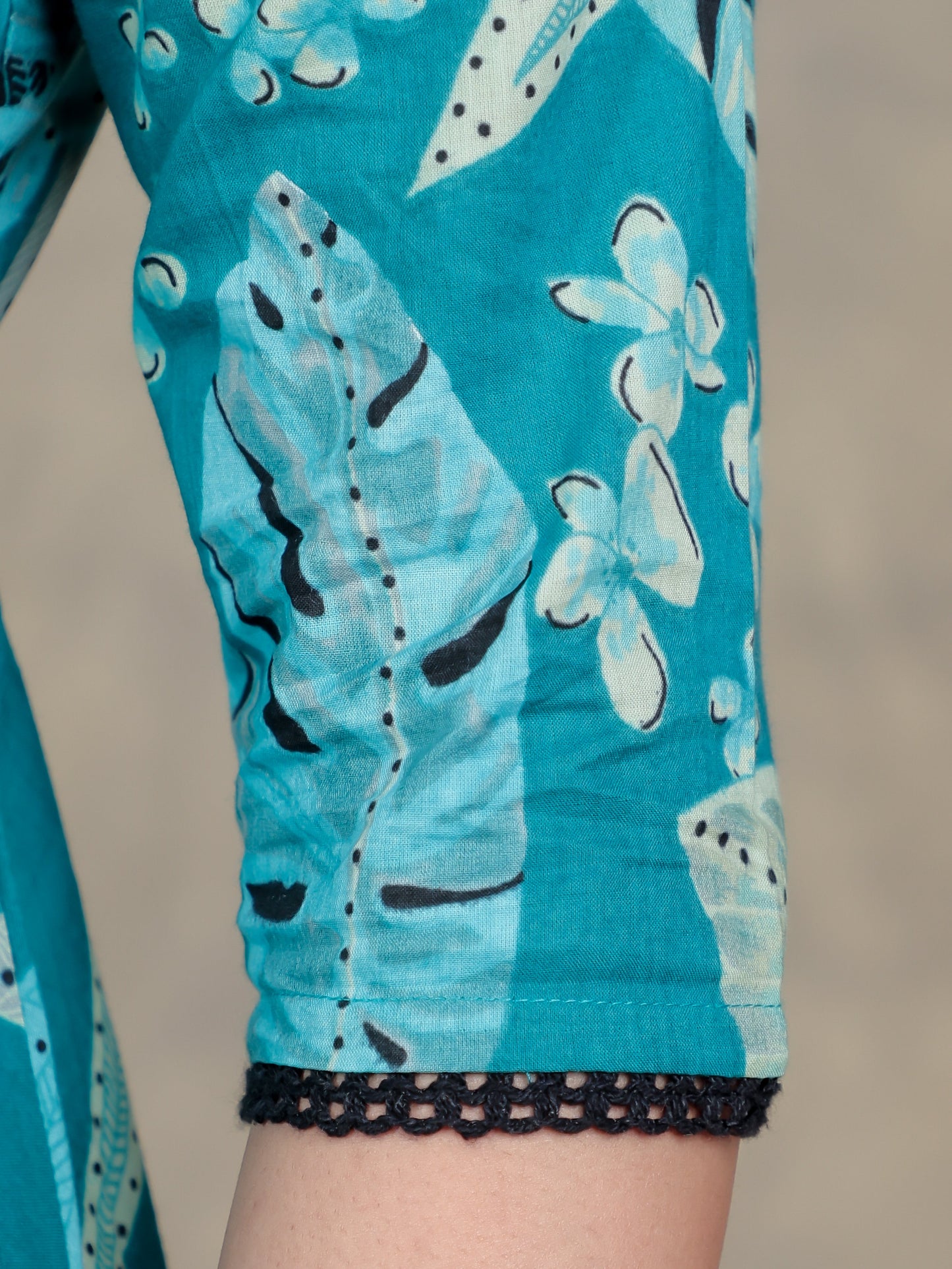 Soft Cotton Foliage Anarkali Teal Dress