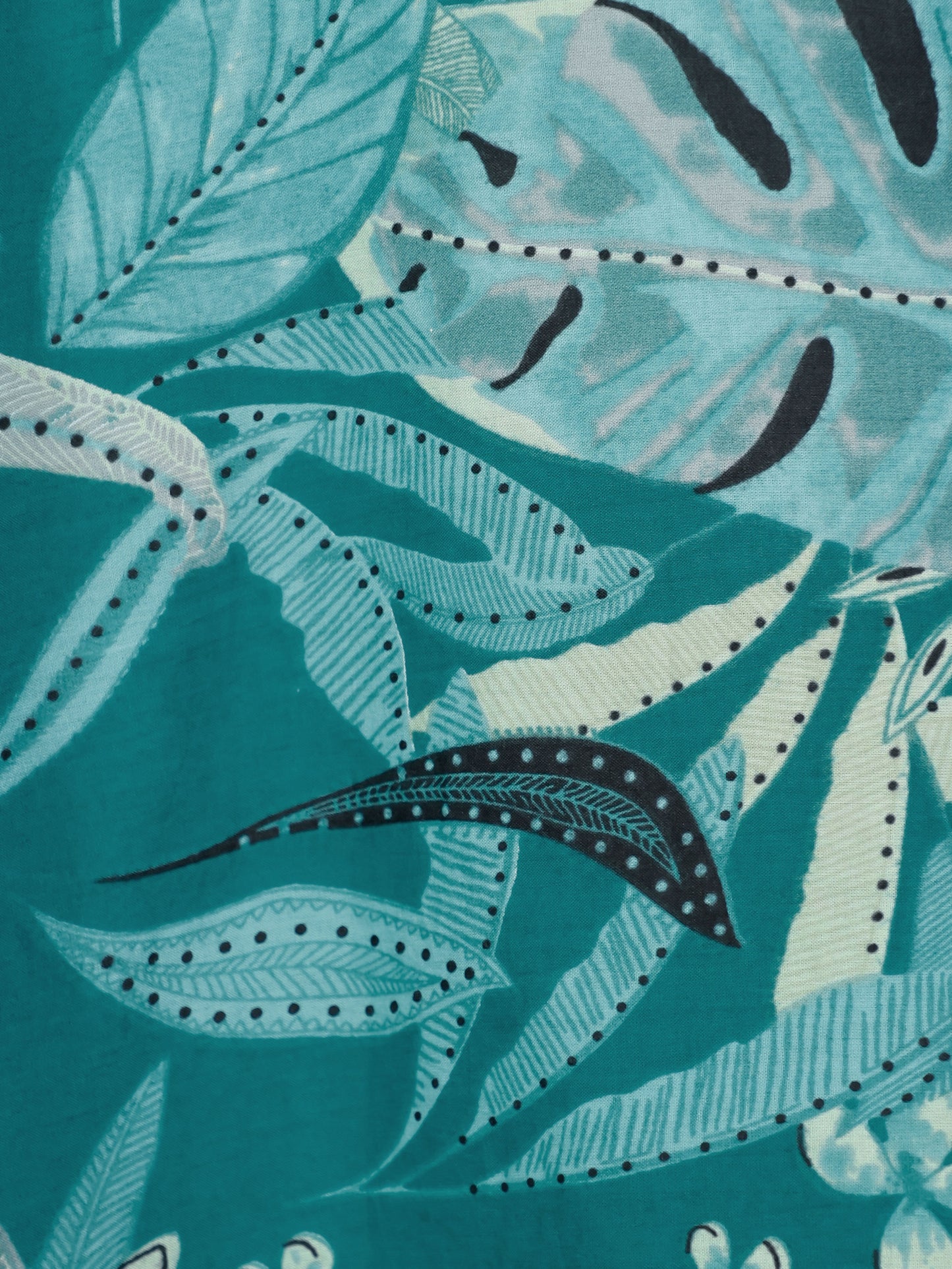 Soft Cotton Foliage Anarkali Teal Dress