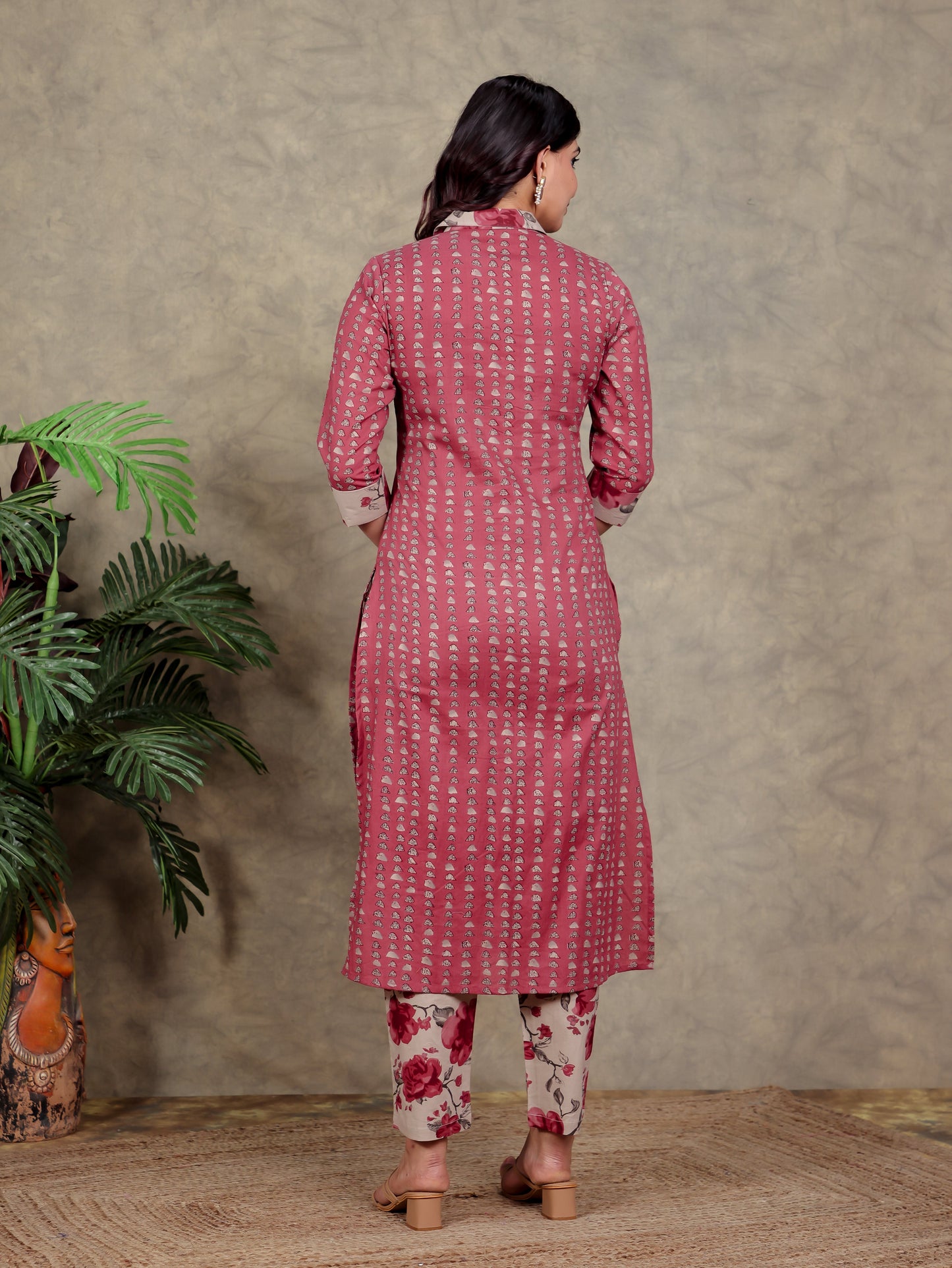 Soft Cotton Floral High Low Red Kurta
