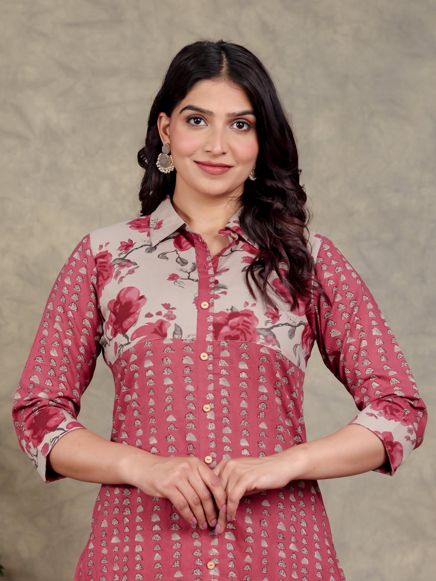 Soft Cotton Floral High Low Red Kurta