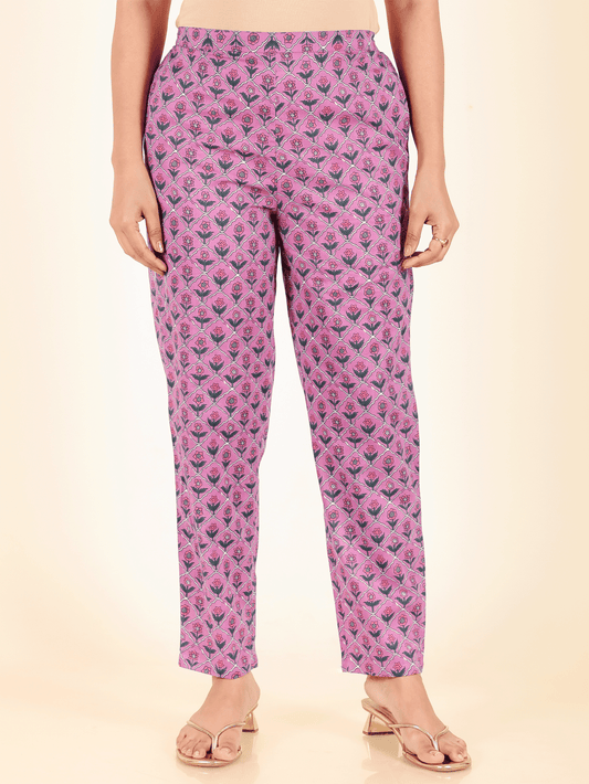 Soft Cotton Floral Purple Tapered Trousers