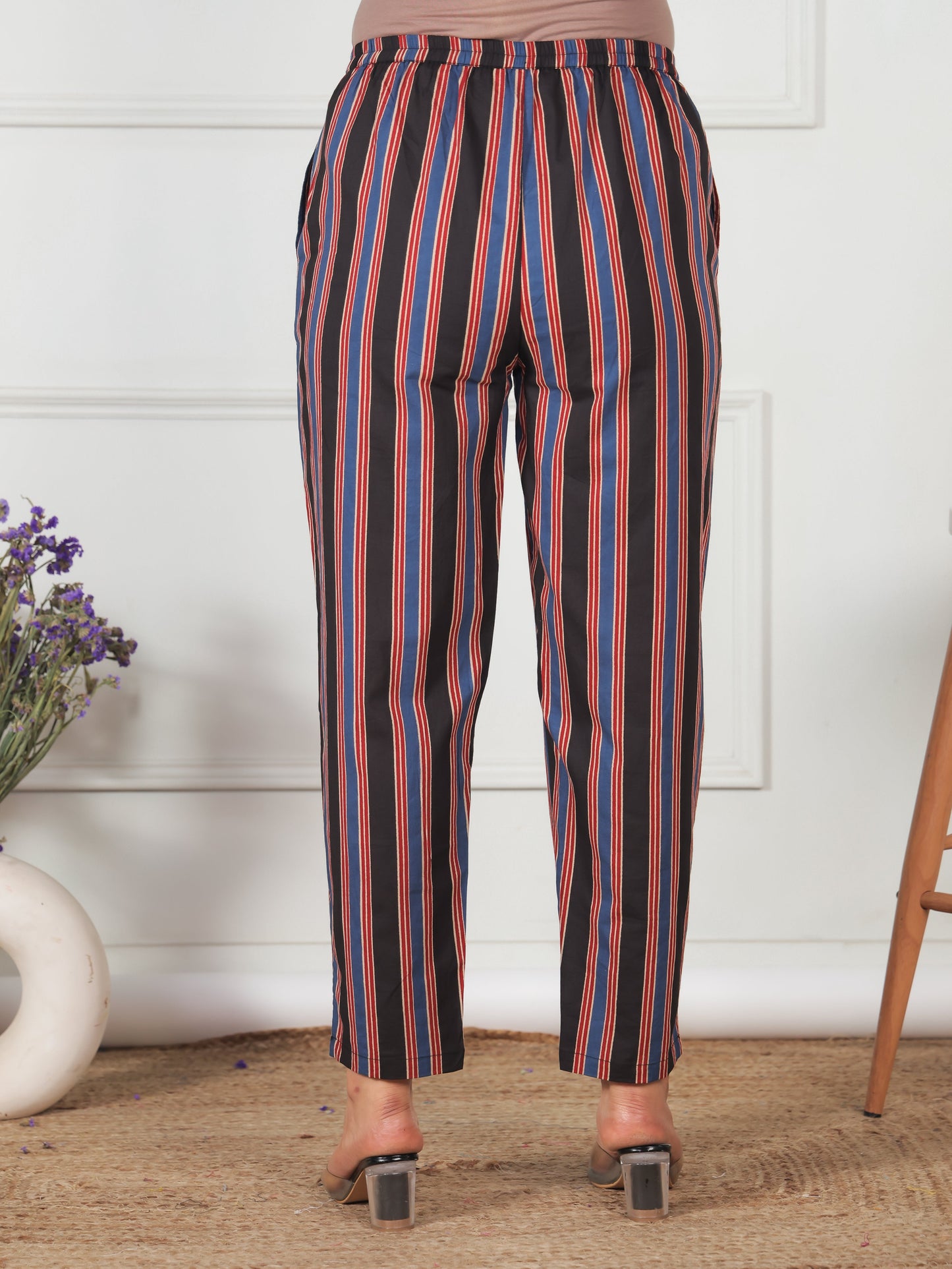 Soft Cotton Striped Black Tapered Trousers