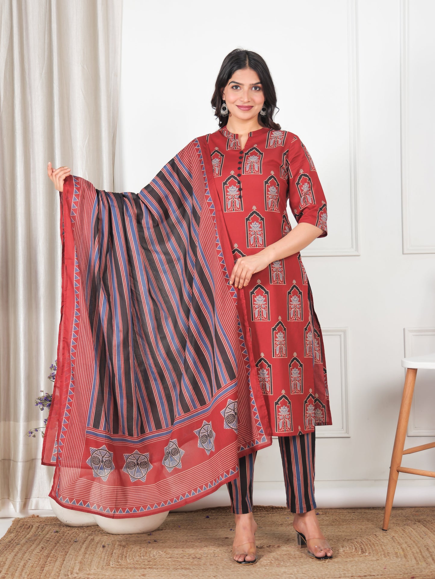 Cotton Voile Striped Black Dupatta