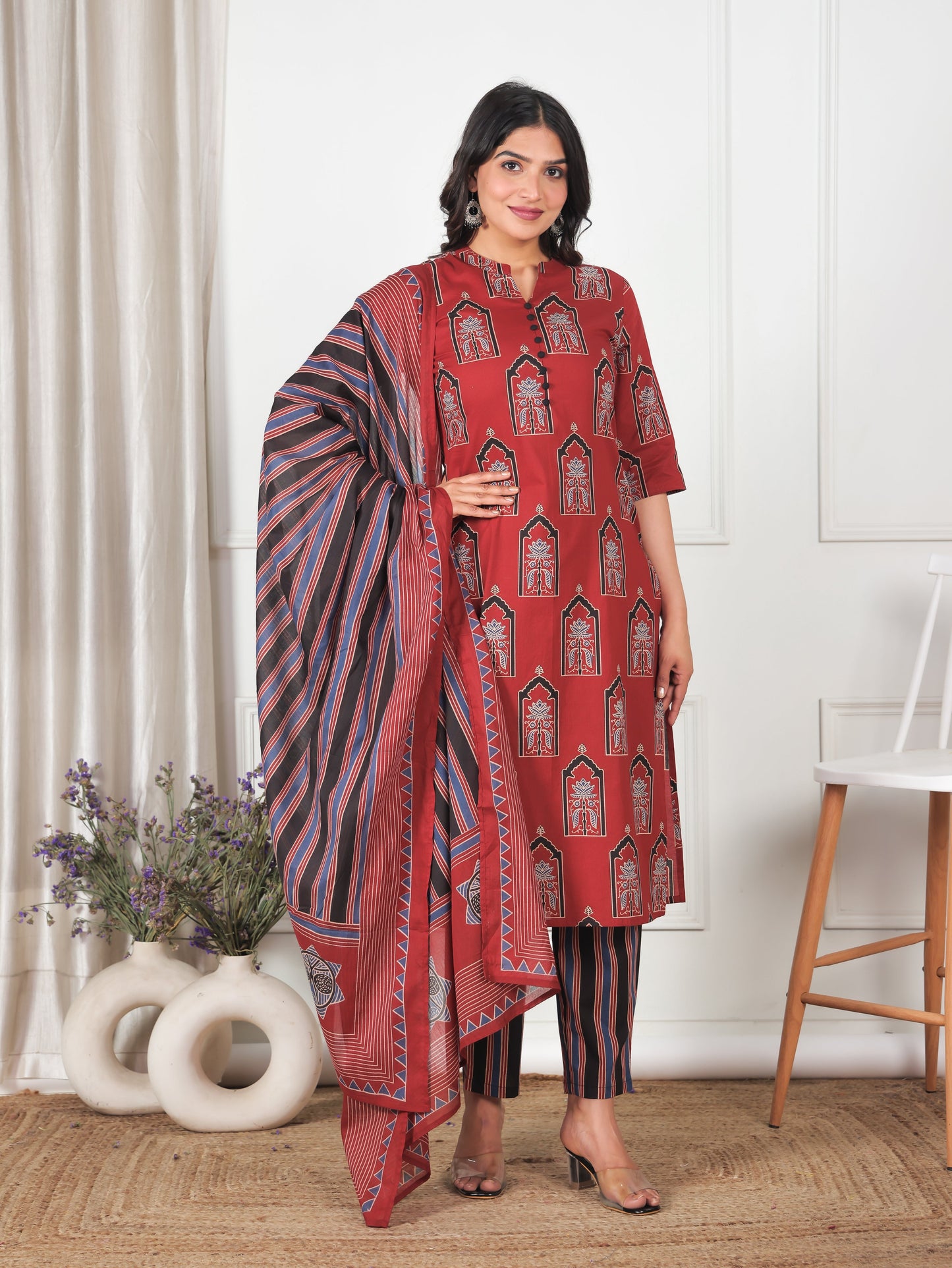 Cotton Voile Striped Black Dupatta
