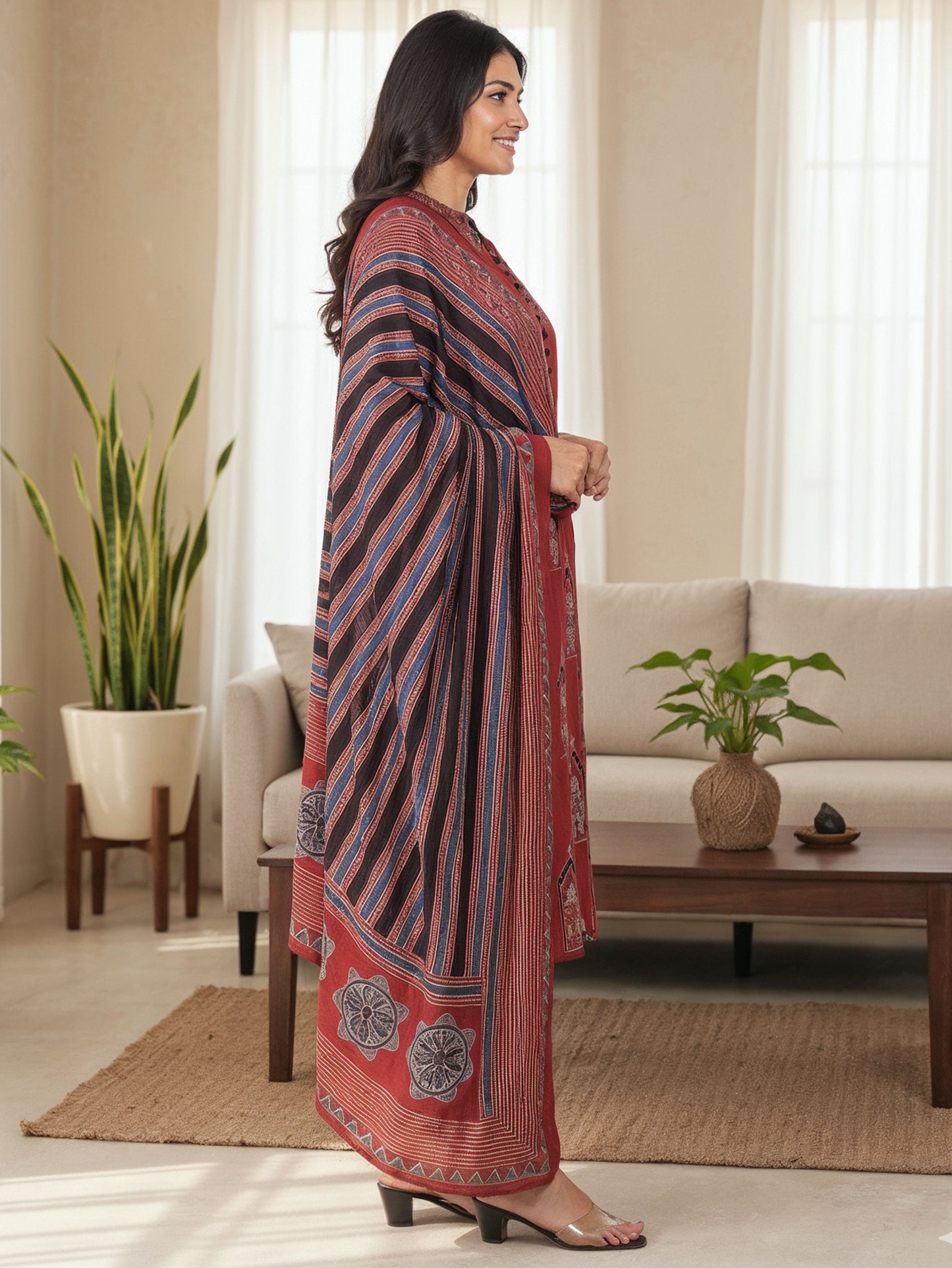Soft Cotton Ajrakh Red Kurta