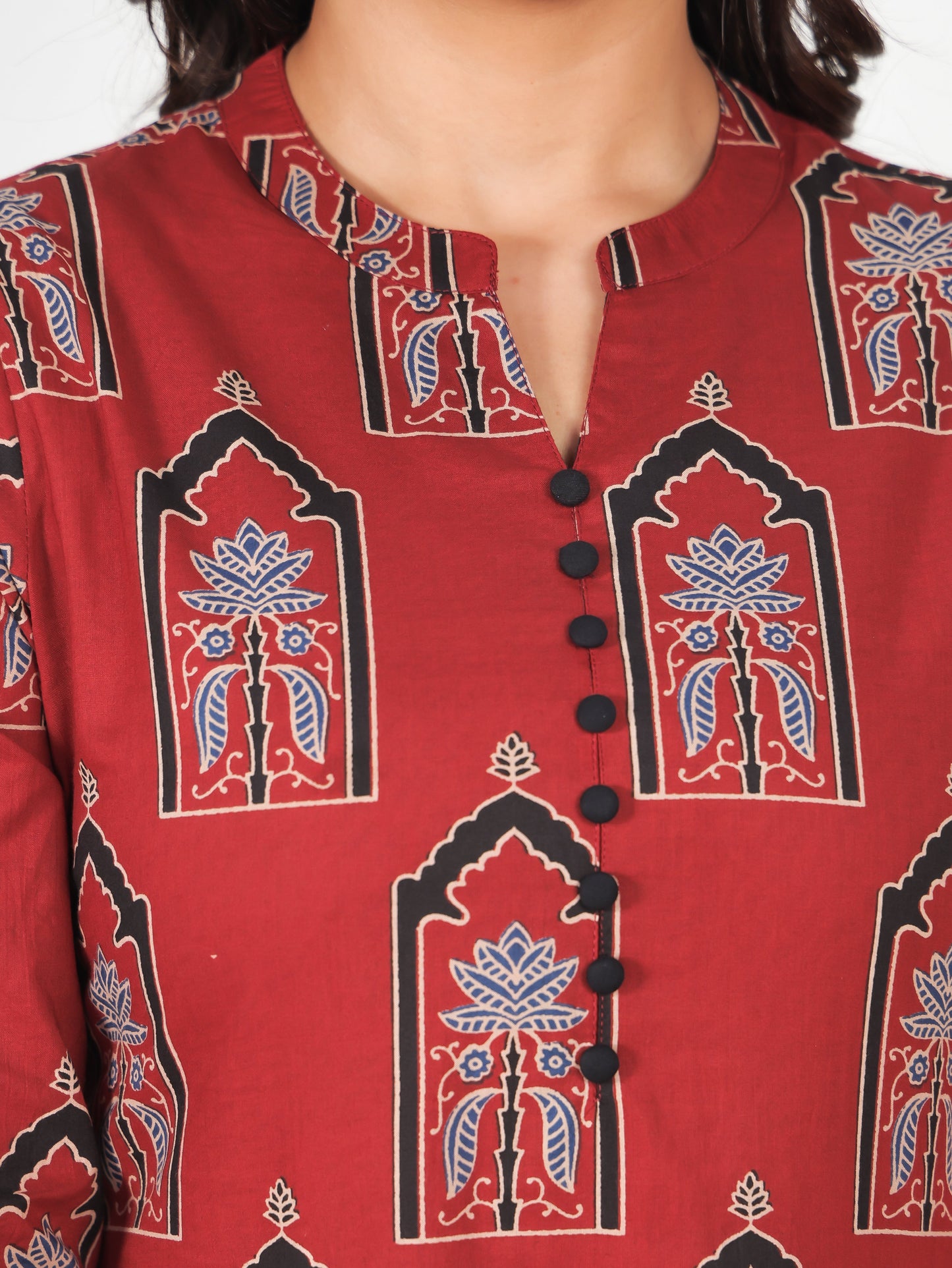Soft Cotton Ajrakh Red Kurta