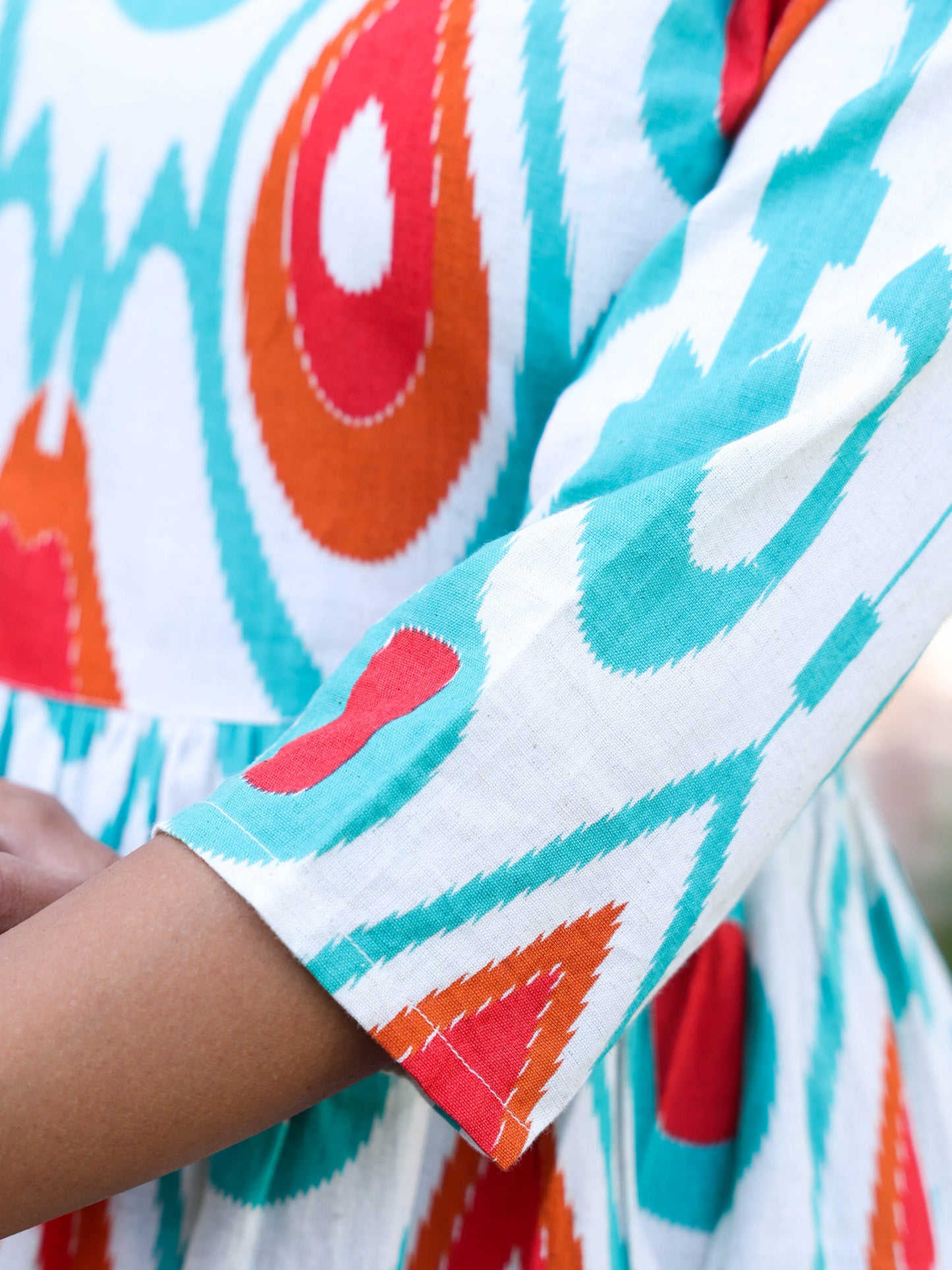 Linen Cotton Geometric Gathered Off White Dress