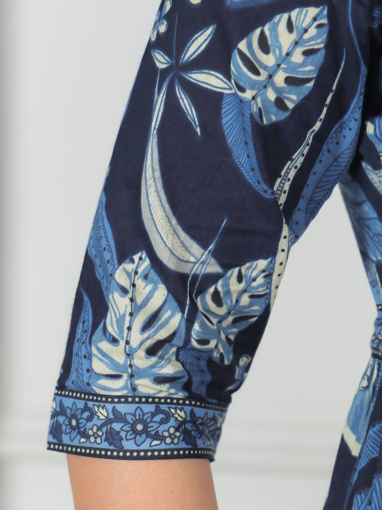 Soft Cotton Foliage A-line Blue Dress