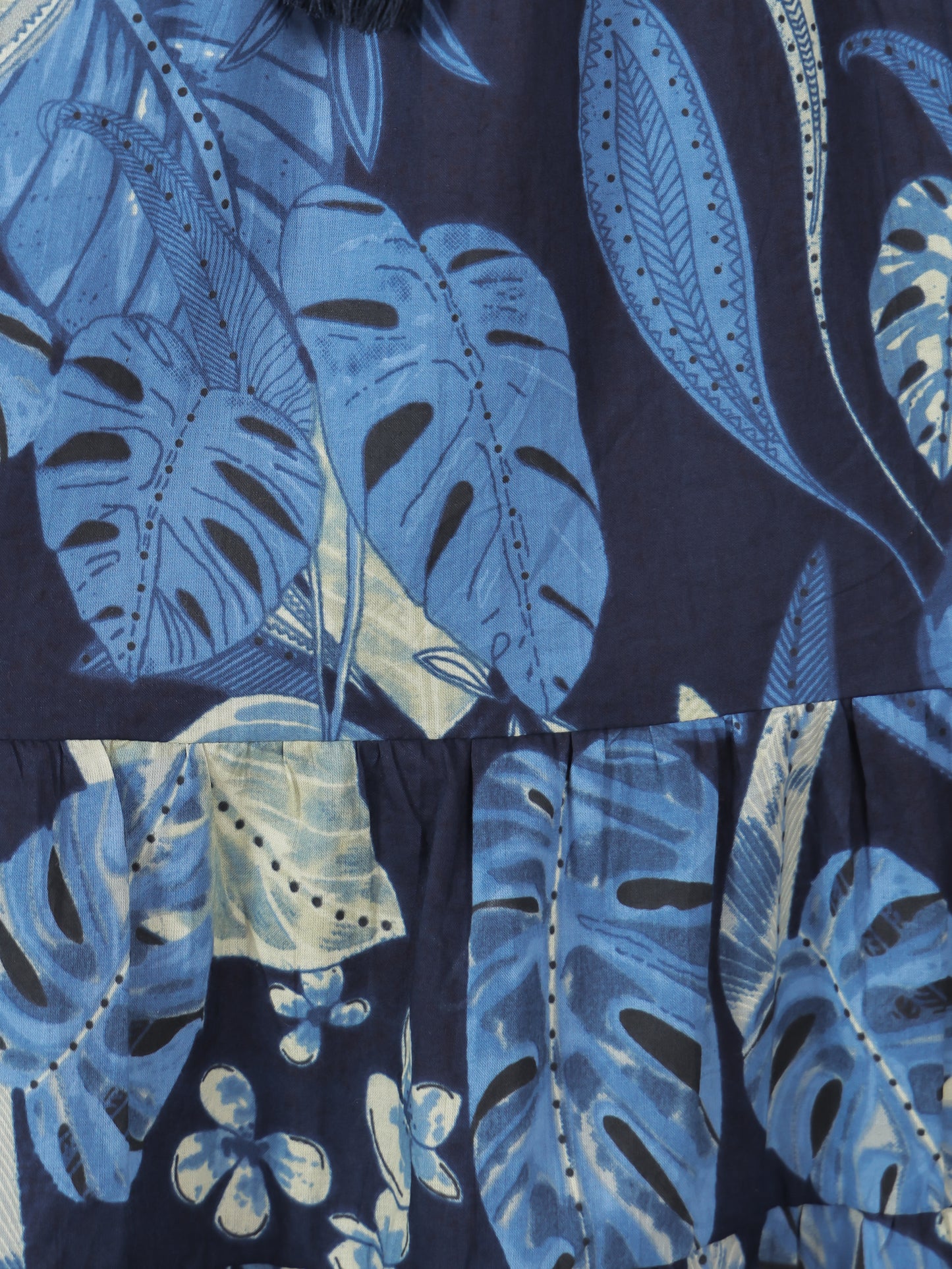 Soft Cotton Foliage A-line Blue Dress
