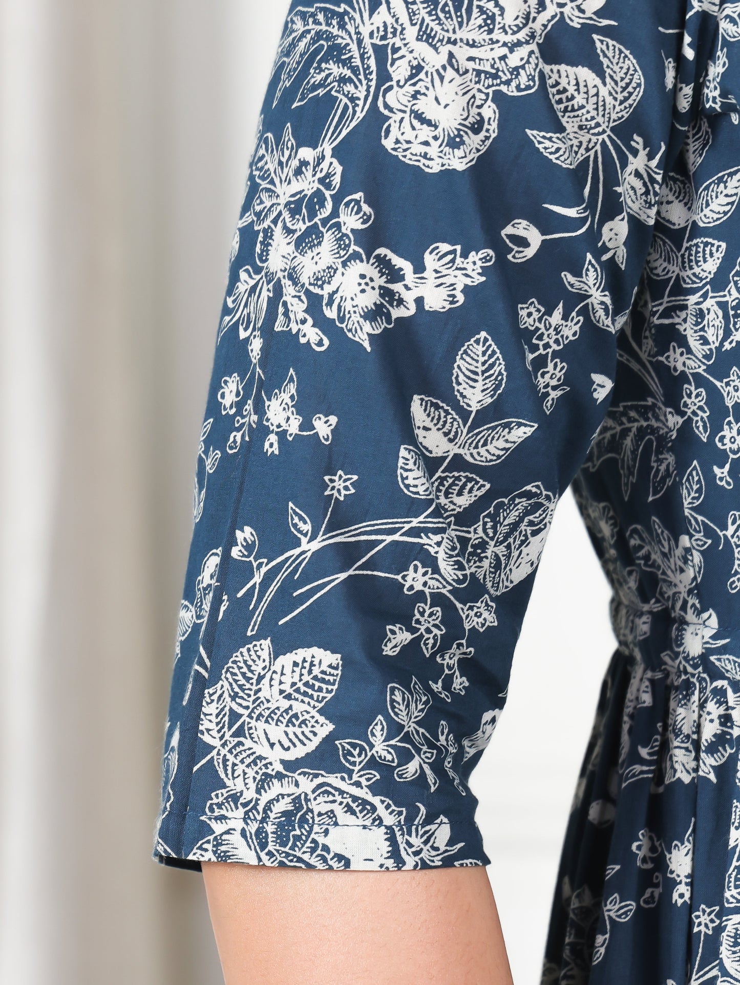 Soft Cotton Floral Anarkali Blue Dress