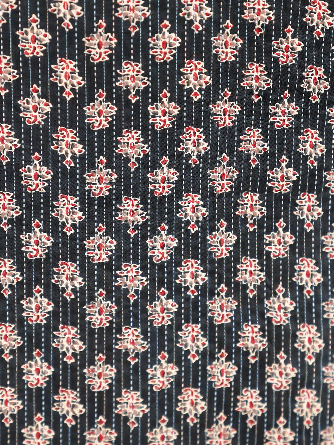 Kantha Cotton Floral Straight Blue Kurta