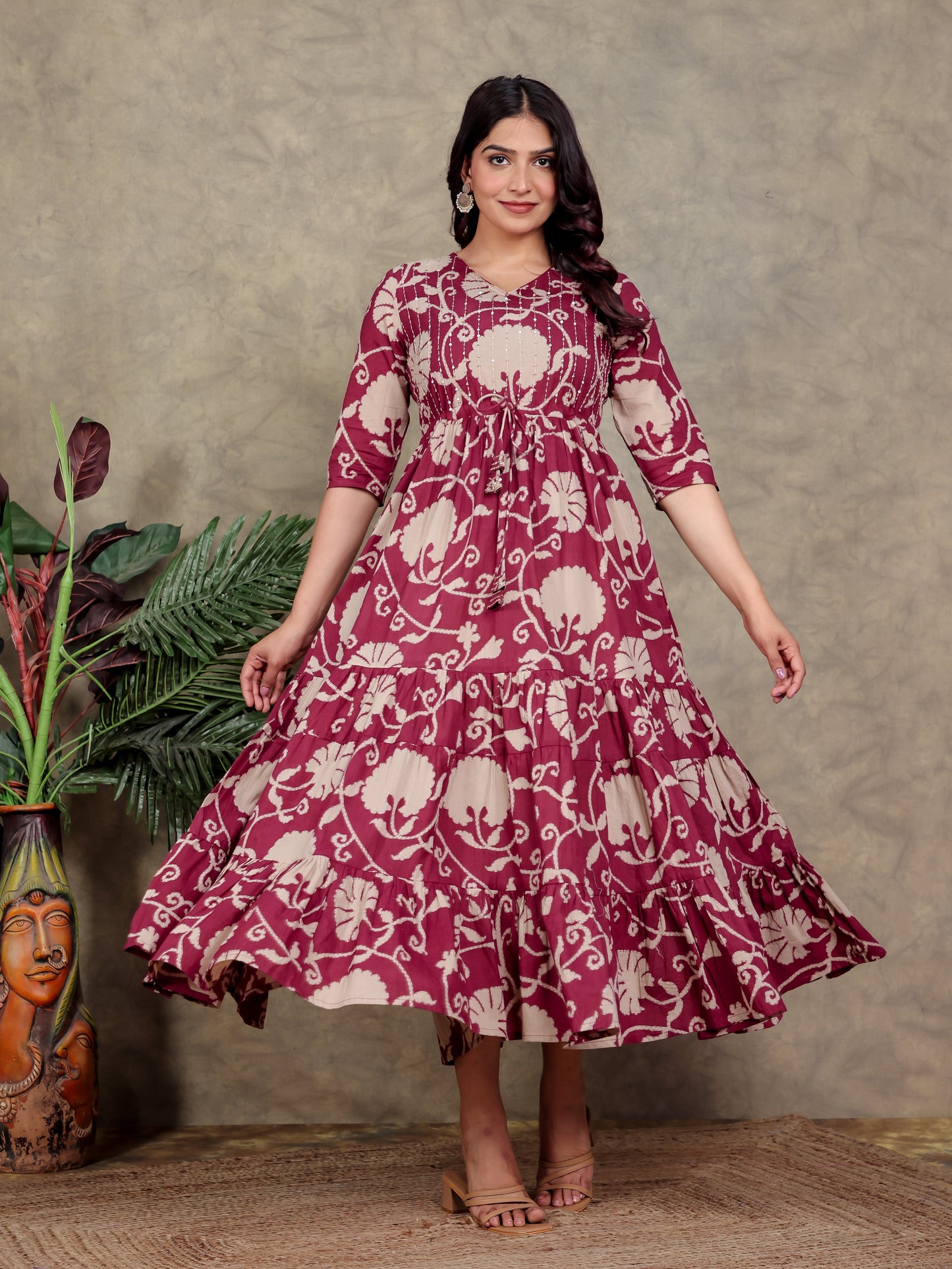 Embroidered Soft Cotton Floral A-line Pink Dress