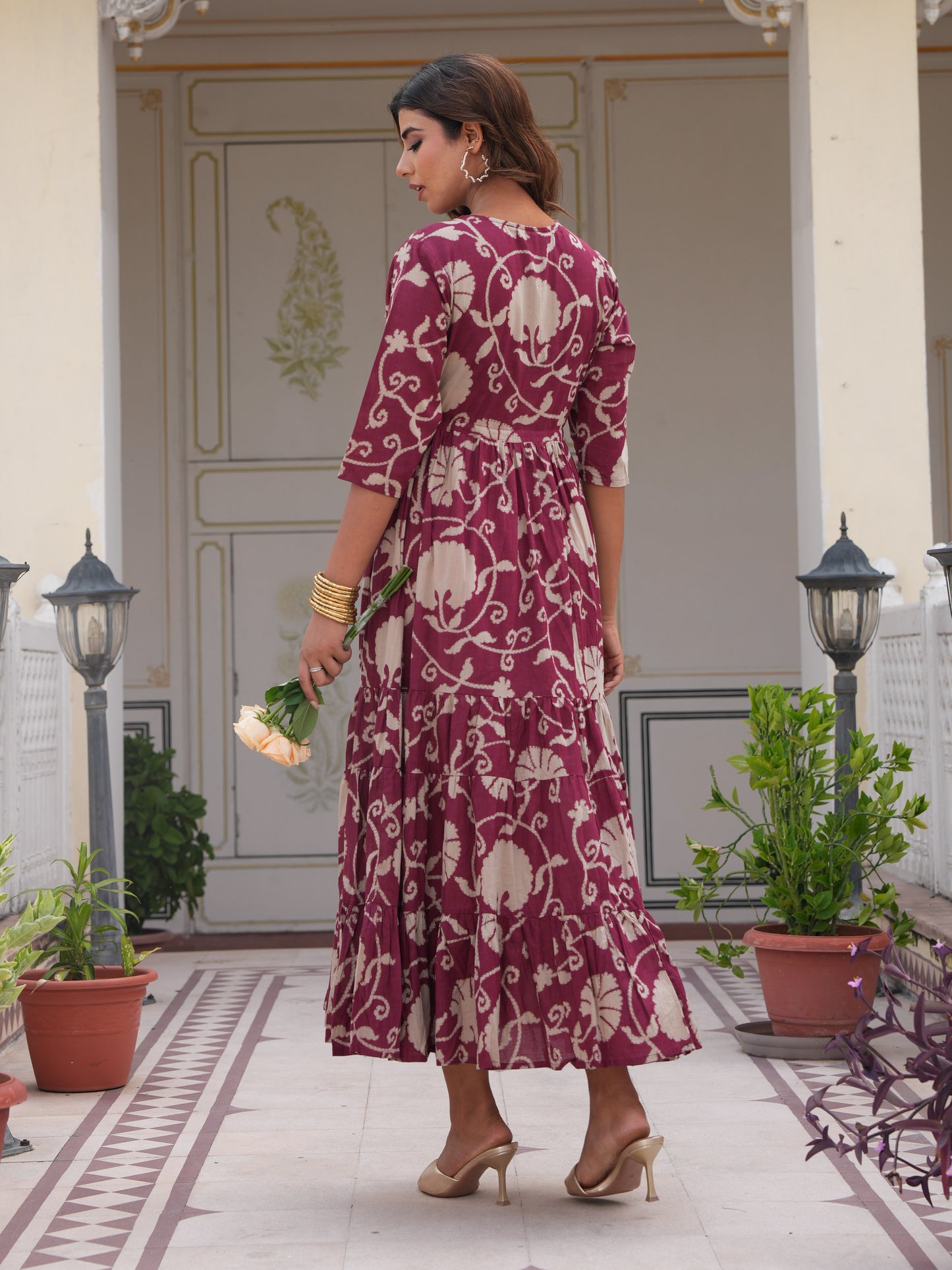 Embroidered Soft Cotton Floral A-line Pink Dress