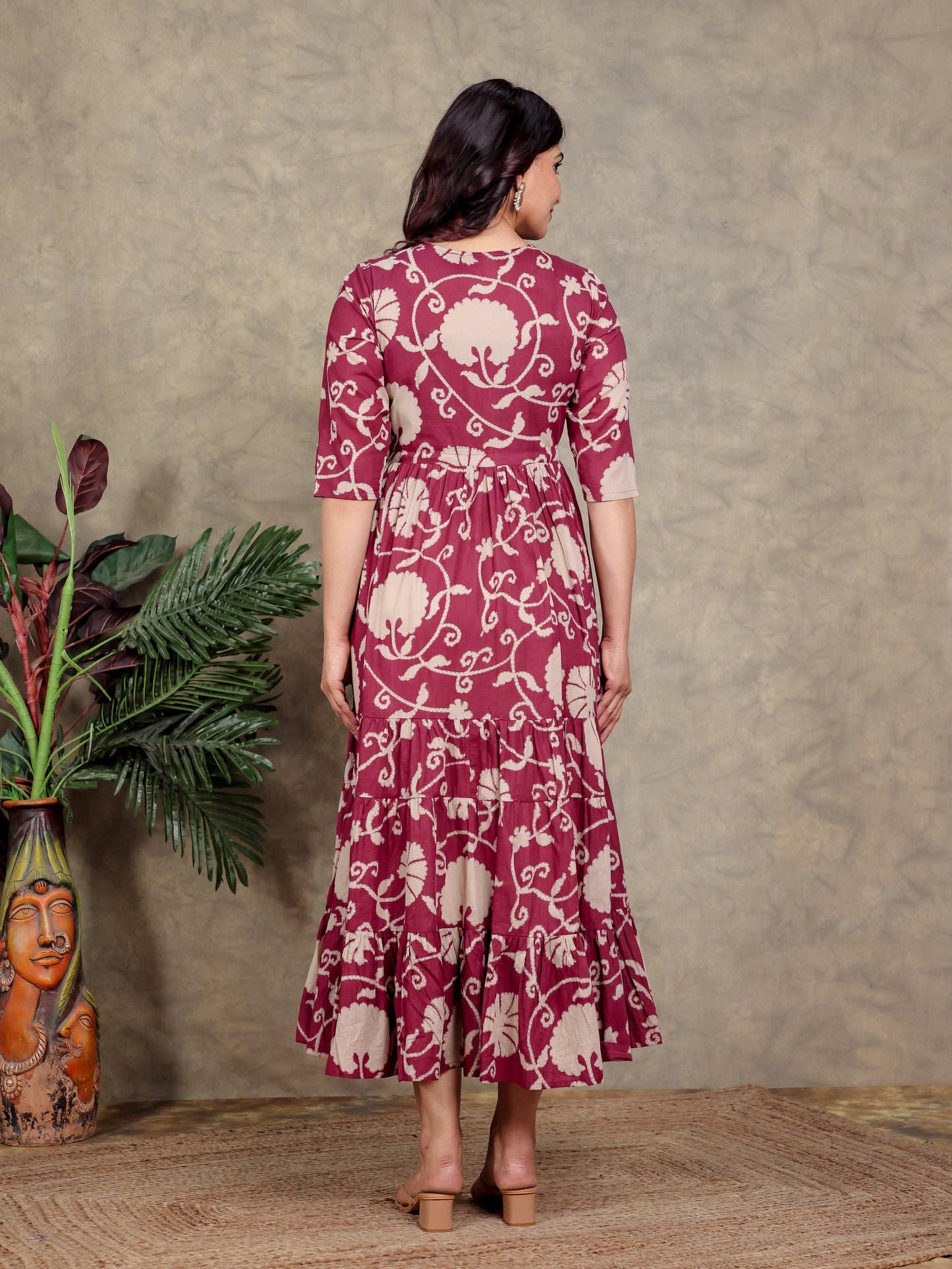 Embroidered Soft Cotton Floral A-line Pink Dress