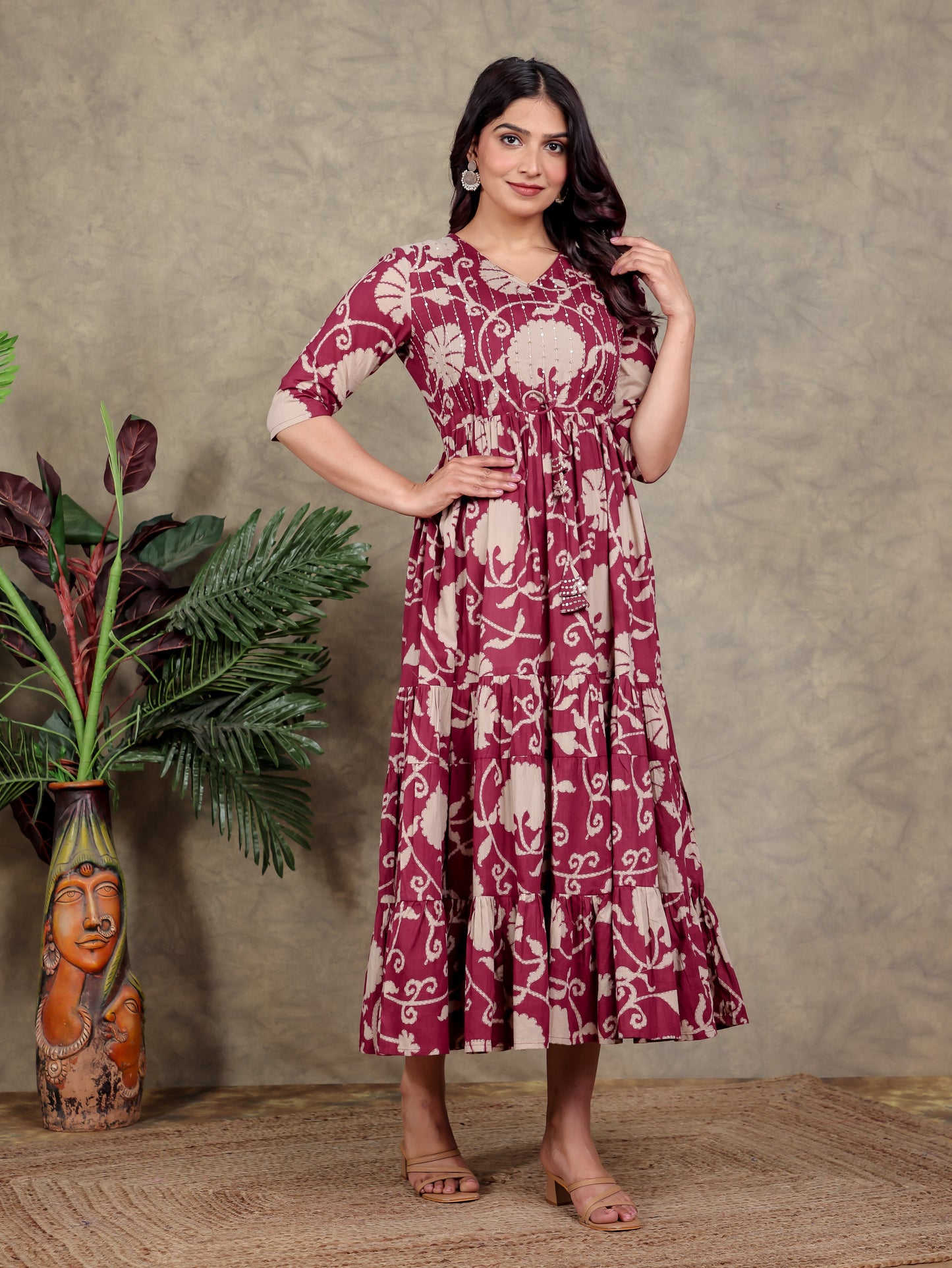 Embroidered Soft Cotton Floral A-line Pink Dress