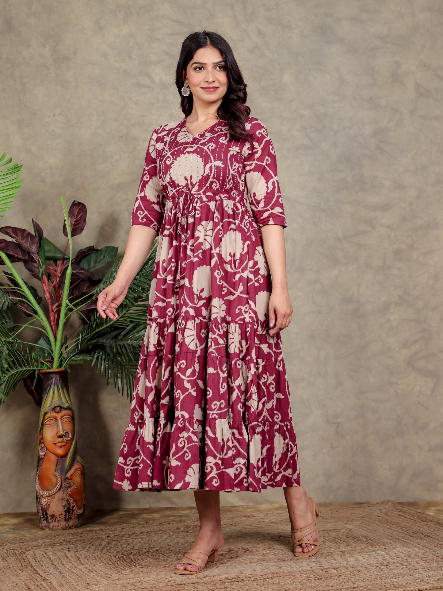 Embroidered Soft Cotton Floral A-line Pink Dress