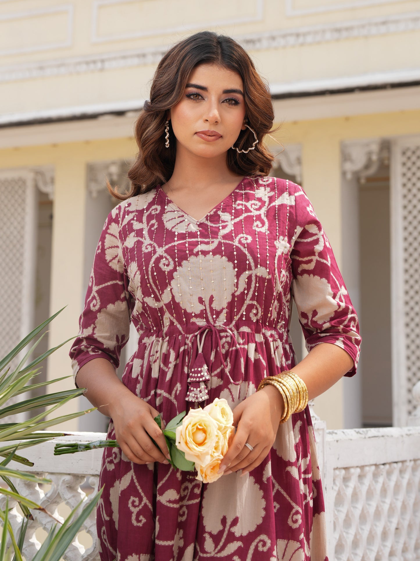 Embroidered Soft Cotton Floral A-line Pink Dress
