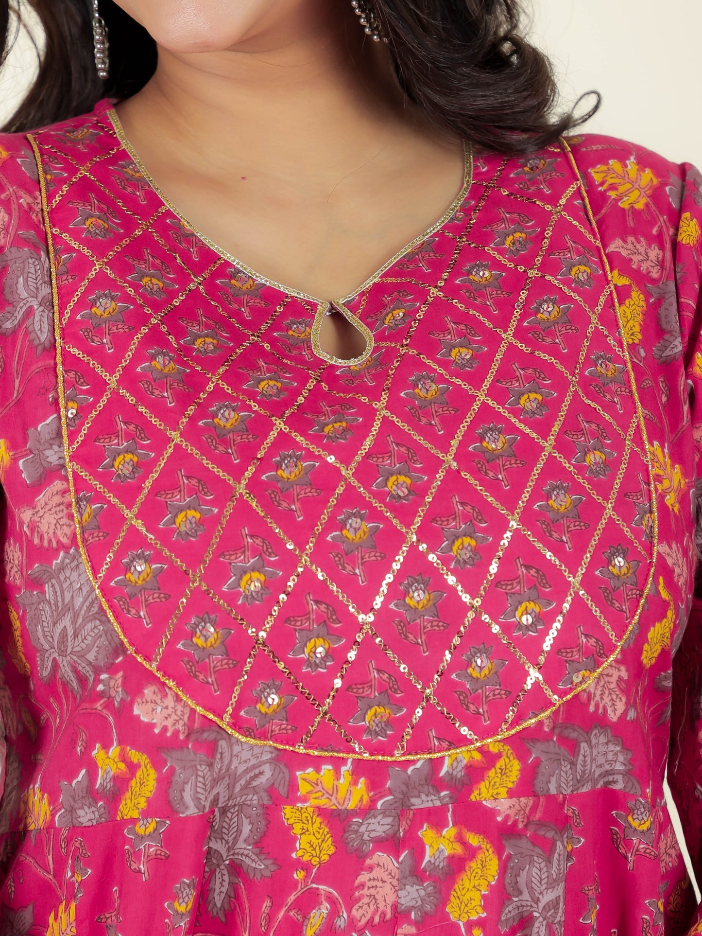 Embroidered Soft Cotton Floral Anarkali Pink Kurta