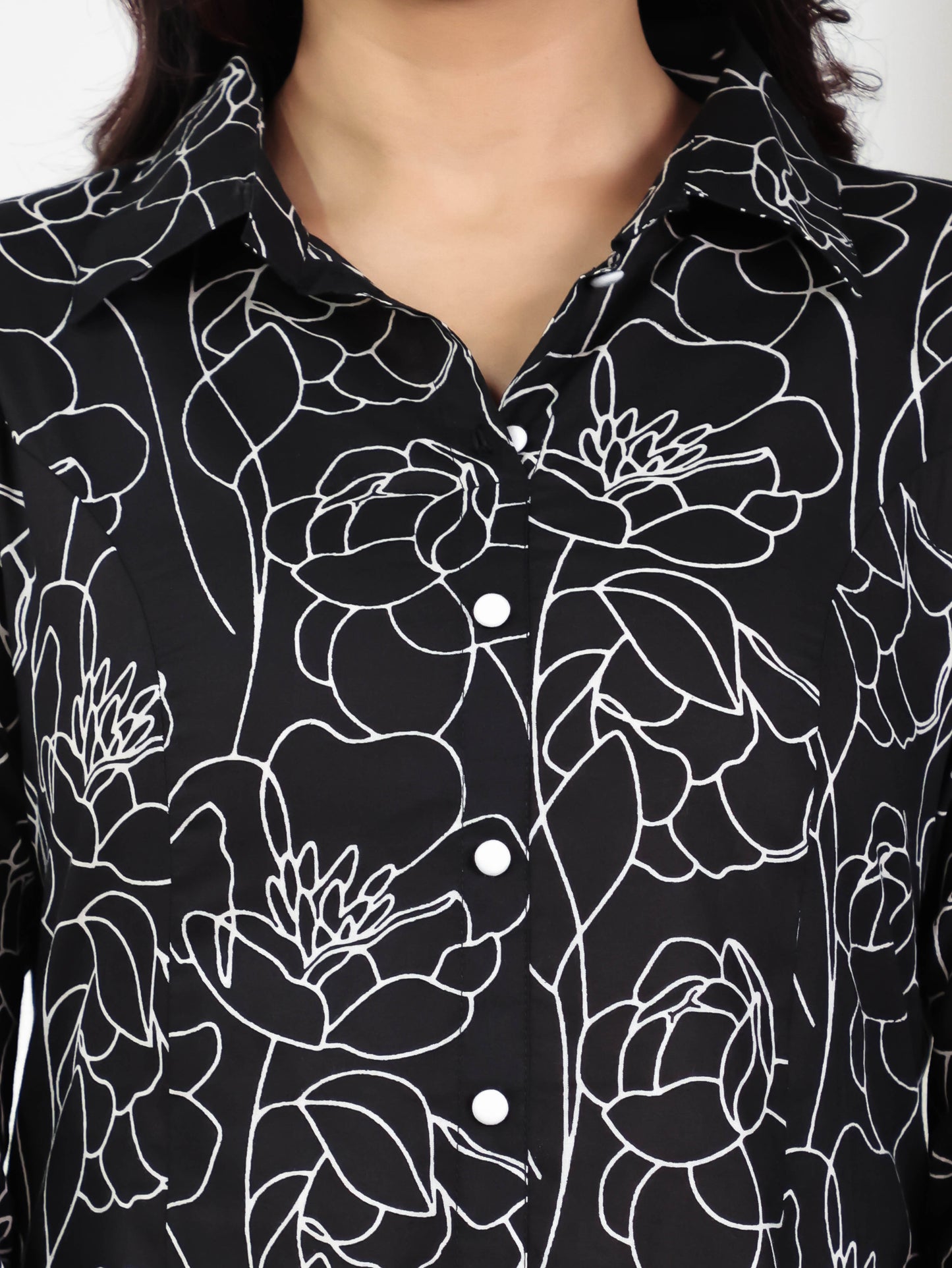Soft Cotton Floral High Low Black Kurta