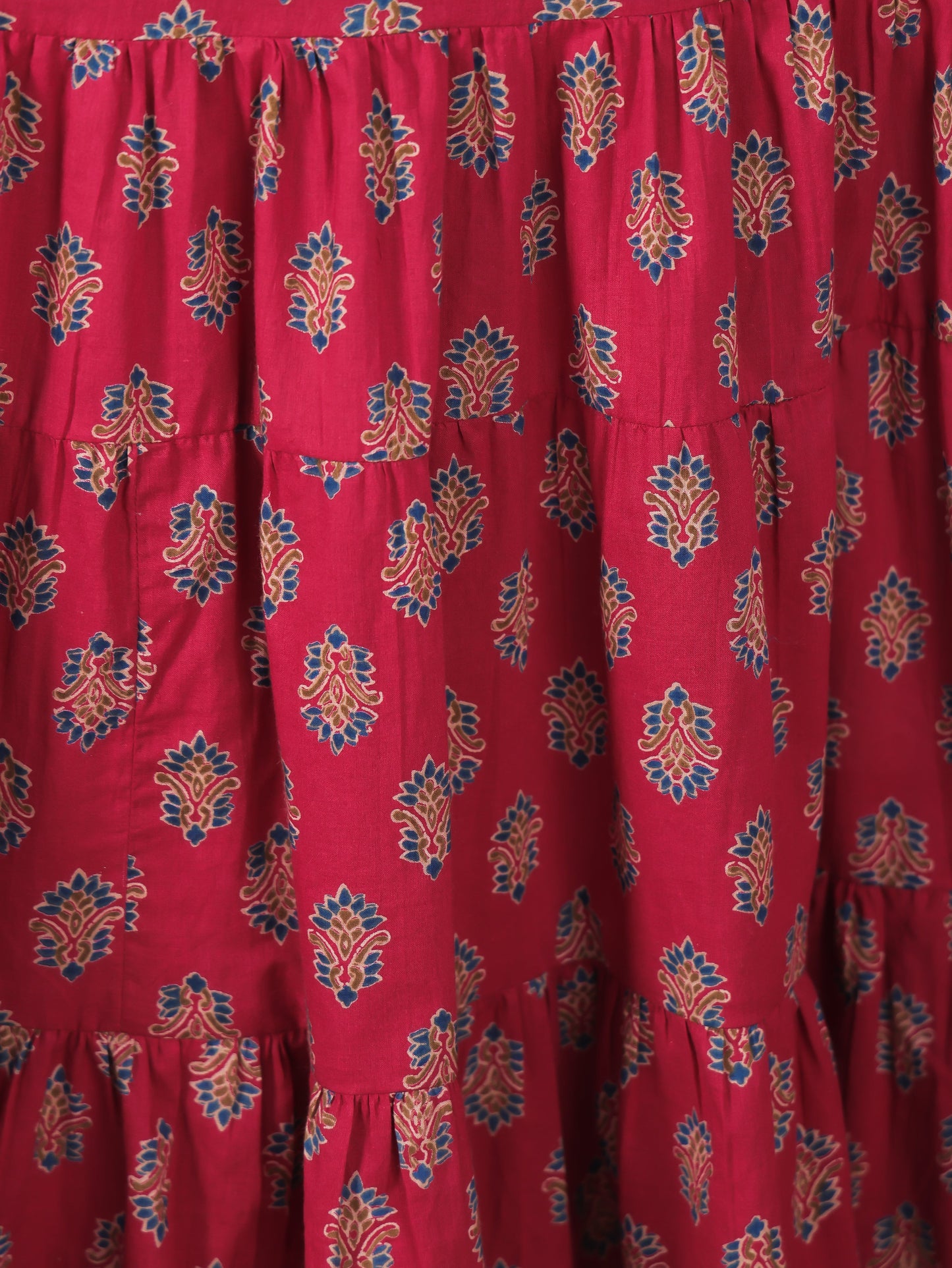 Embroidered Soft Cotton Floral Tiered Maroon Dress